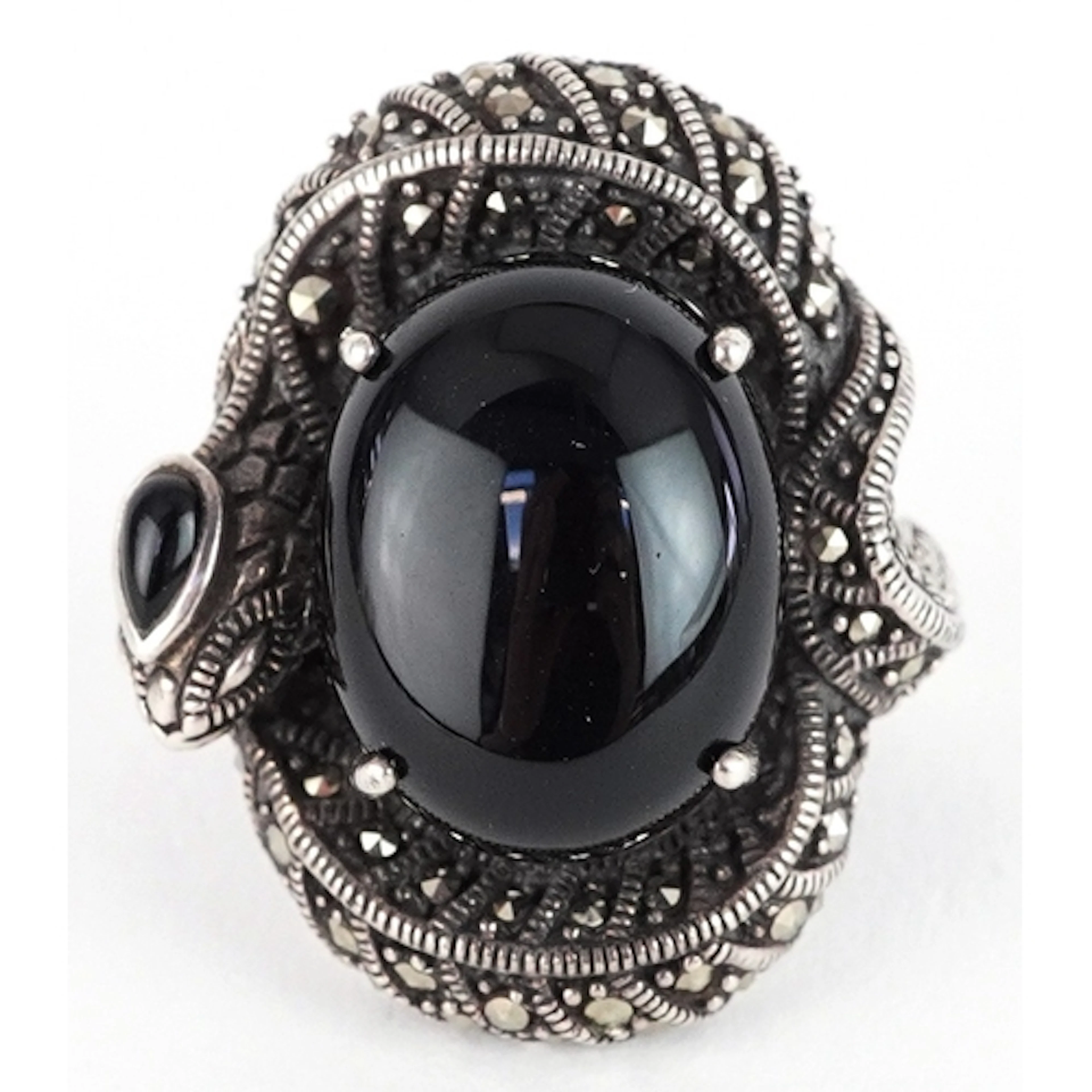 Large vintage silver marcasite and black onyx dress ring in ...