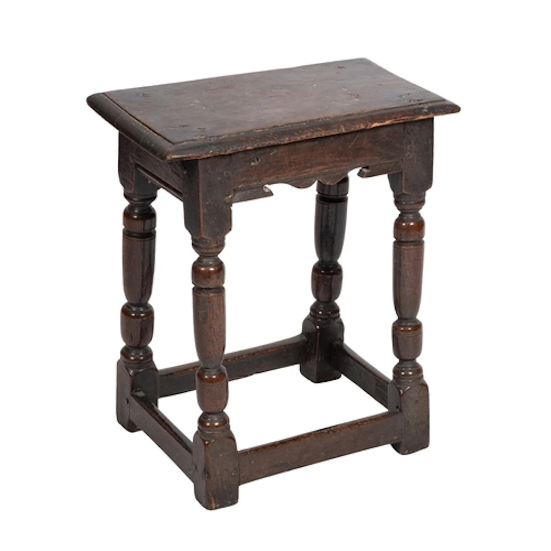 A Jacobean oak joint stool, later 17th century; the rectangu...