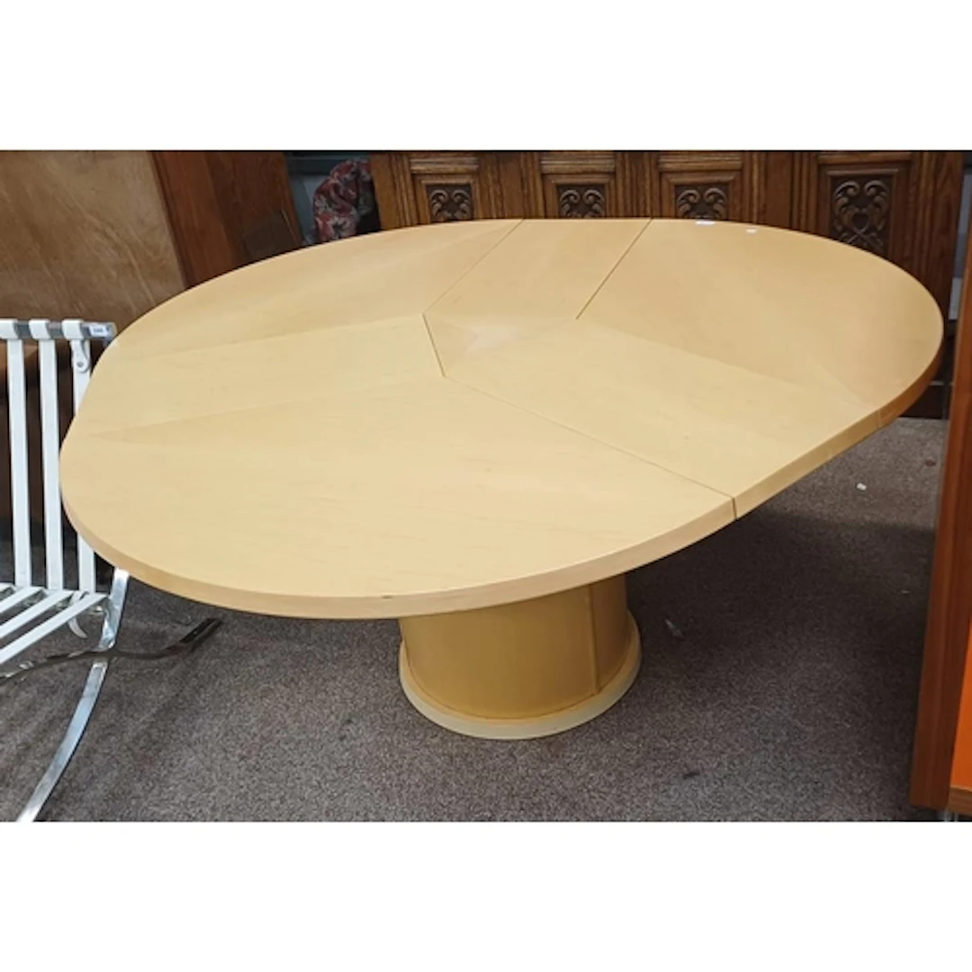 SKOVBY #33 MAPLE EXTENDING PEDESTAL TABLE, THE TWIST TOP OPE...