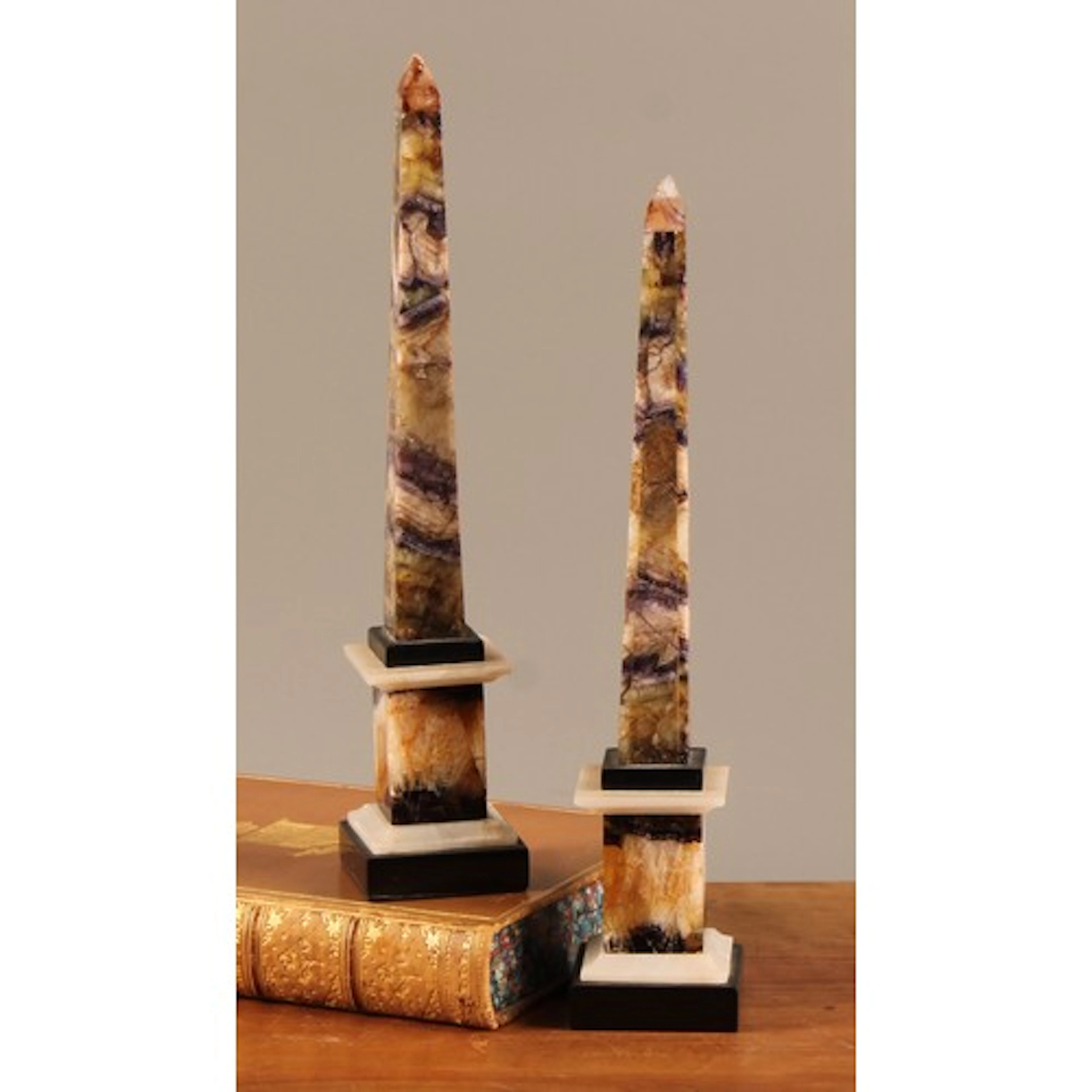 A pair of Derbyshire Blue John, alabaster and Ashford black ...