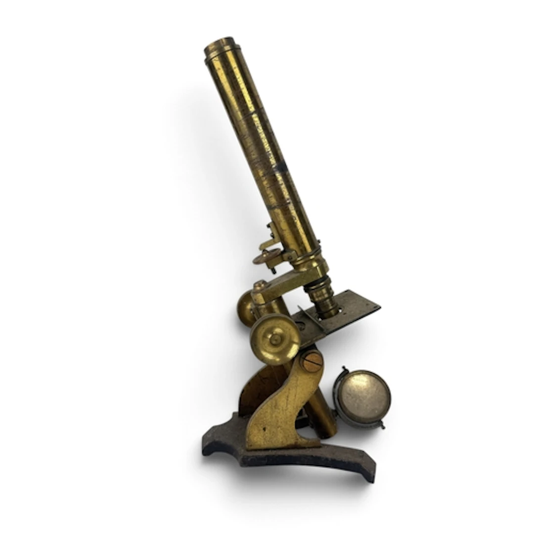 A POWELL AND LEALAND MISCROSCOPE 33cm H