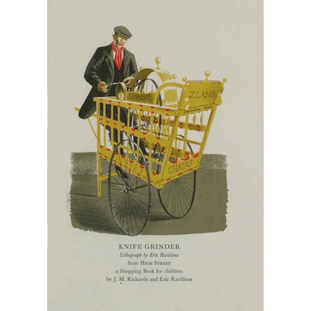 Eric Ravilious - The Knife Grinder, 20th century lithograph ...