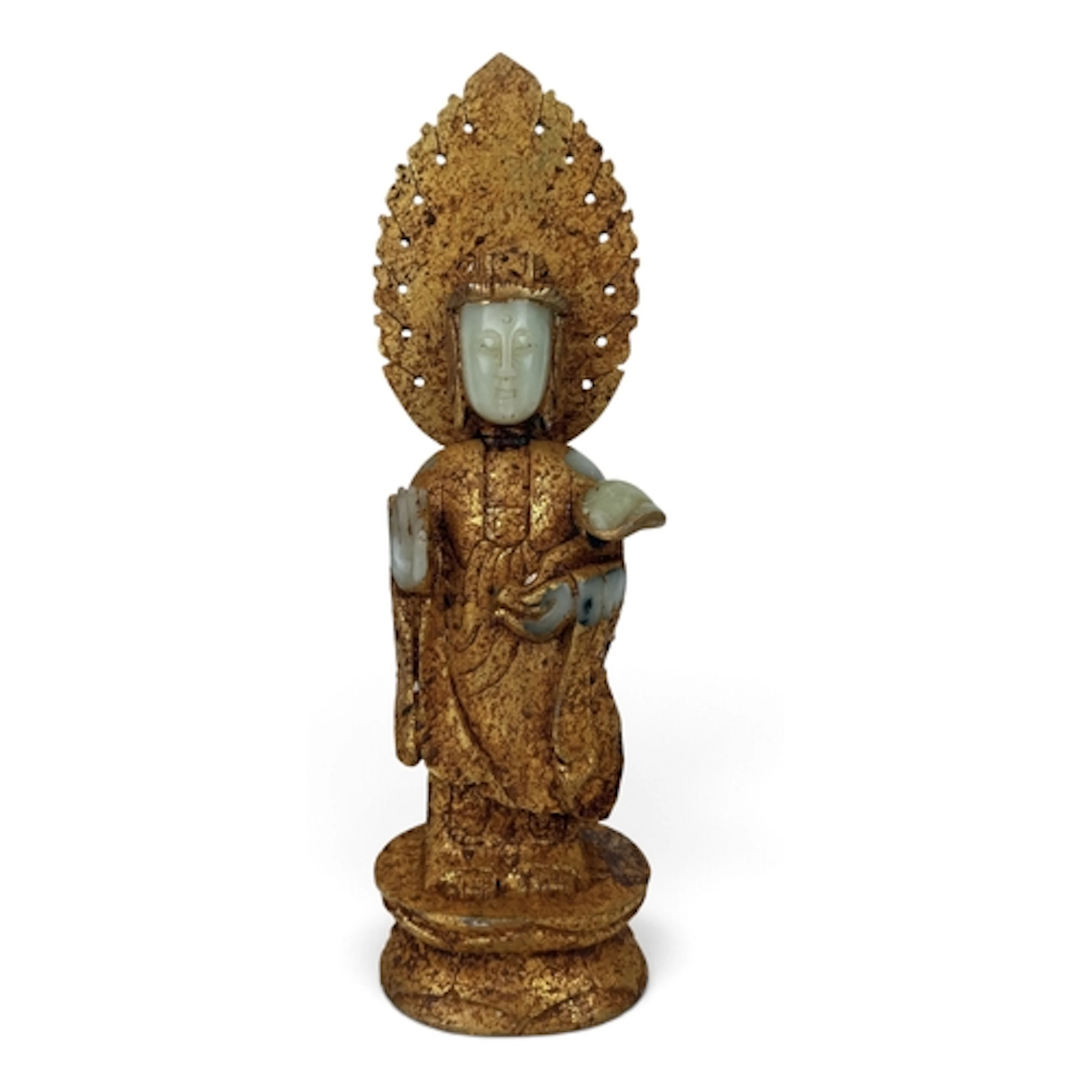 A CHINESE GILDED JADE FIGURE OF THE GUANYIN 27cm H...