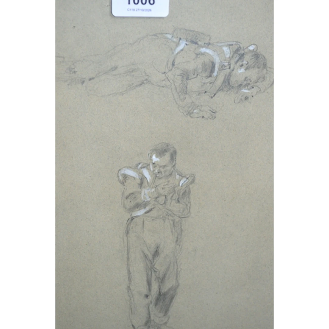 Ernest Crofts, graphite drawing highlighted with white, stud...
