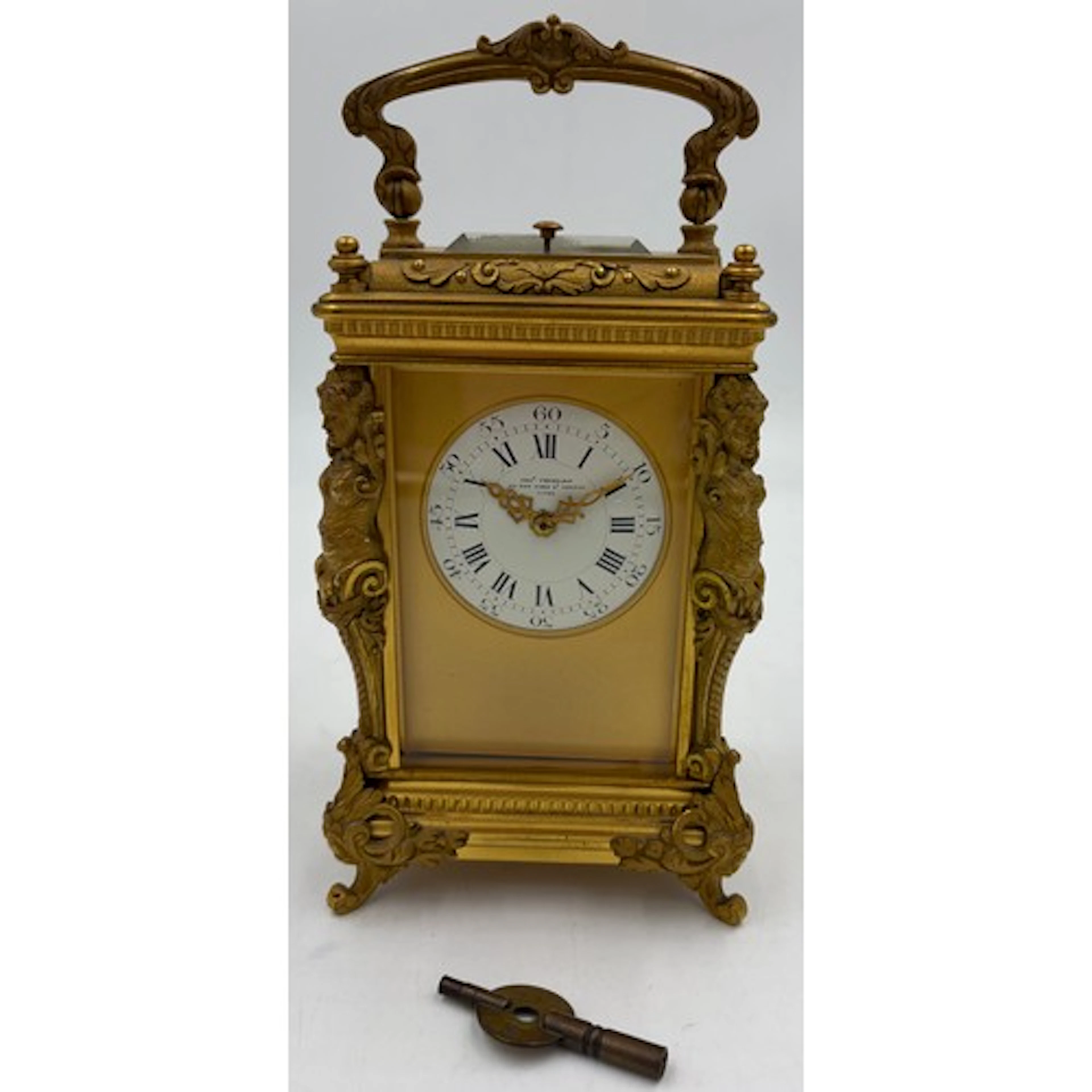 Charles Frodsham gilt metal repeater carriage clock with fou...