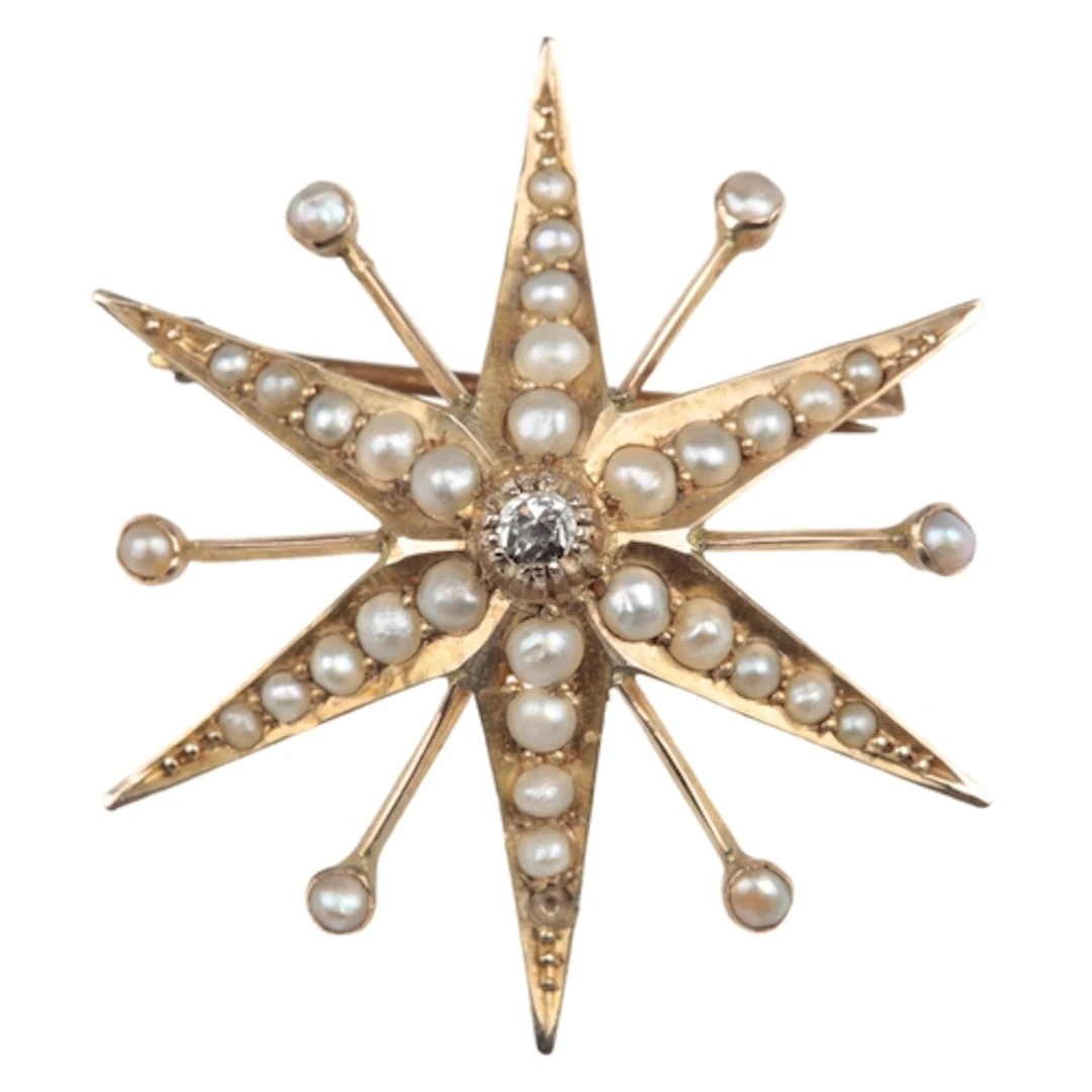 An Edwardian seed pearl and diamond star brooch, early 20th ...