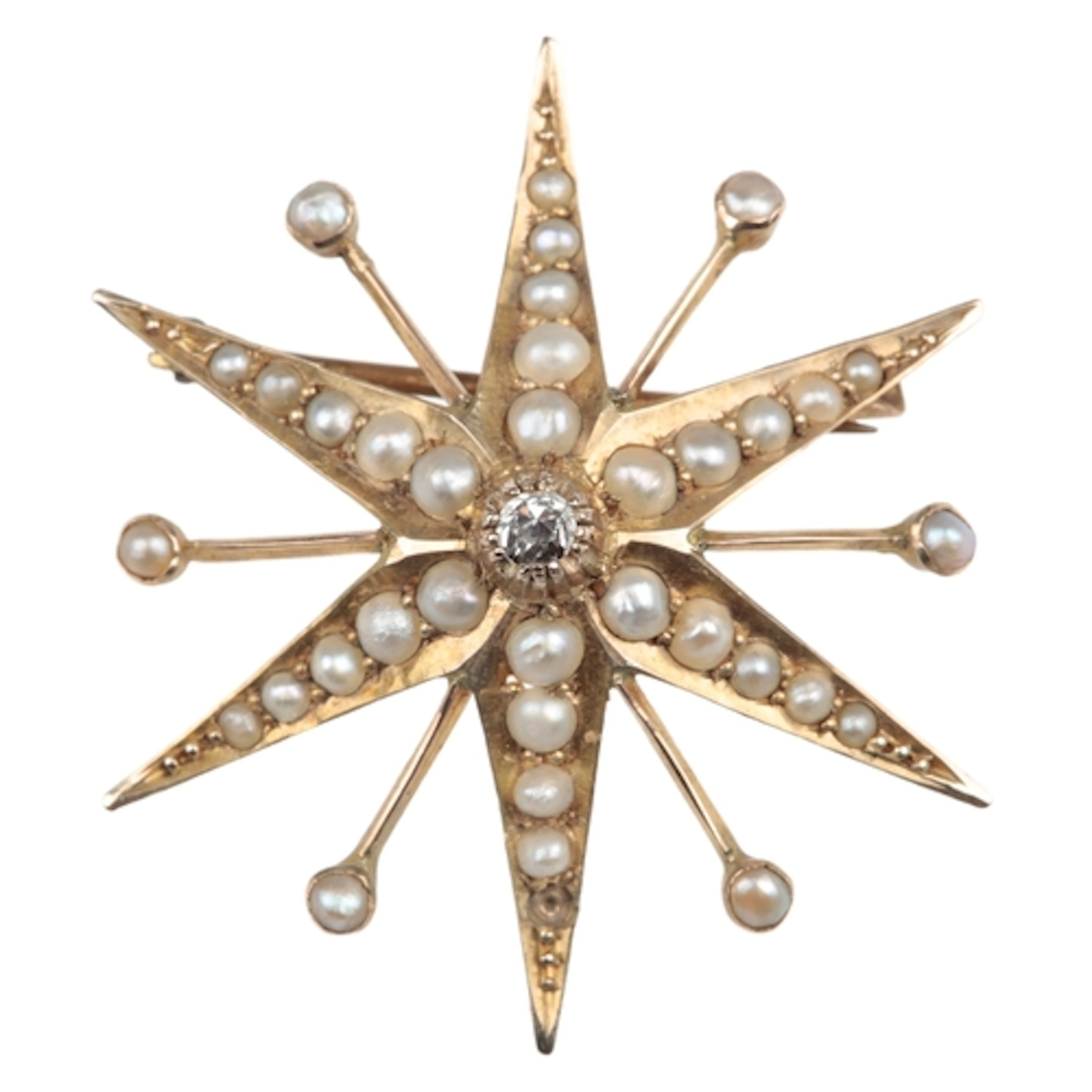 An Edwardian seed pearl and diamond star brooch, early 20th ...