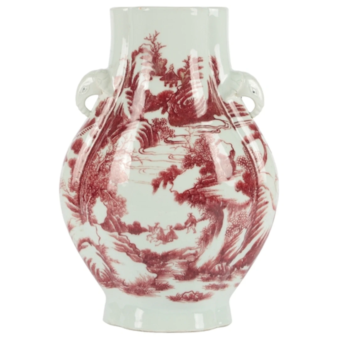 A Chinese underglaze copper red vase, hu, 19th century or la...