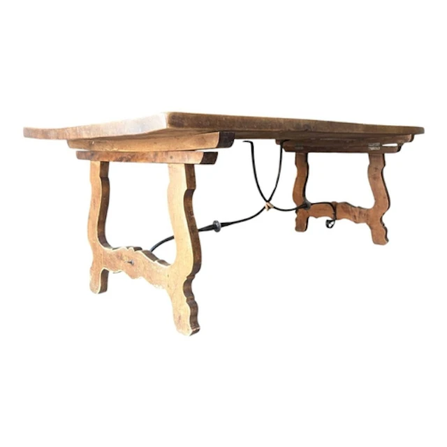 19th century Spanish walnut dining table. Large plank top ra...