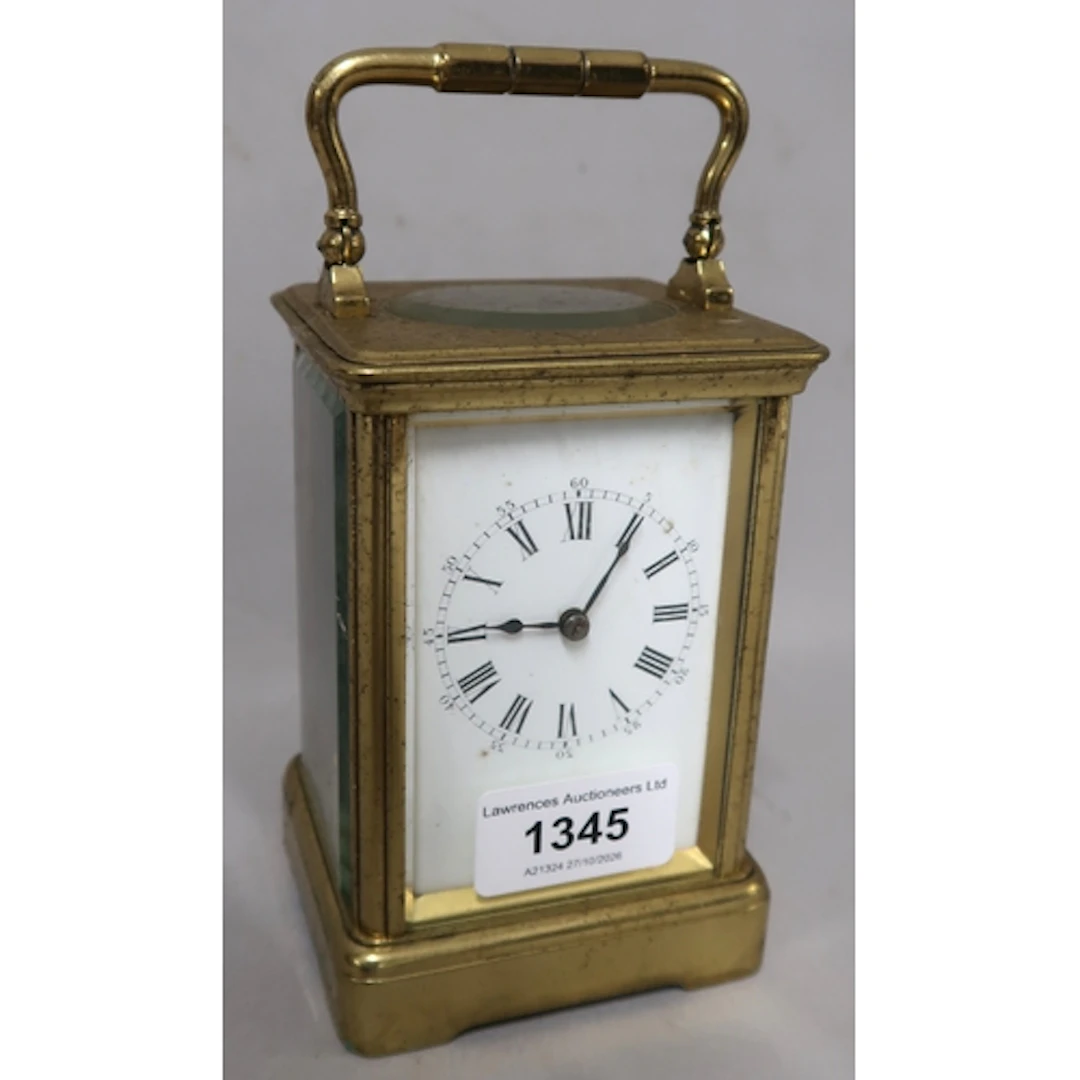 Early 20th Century brass cased carriage clock, the enamel di...