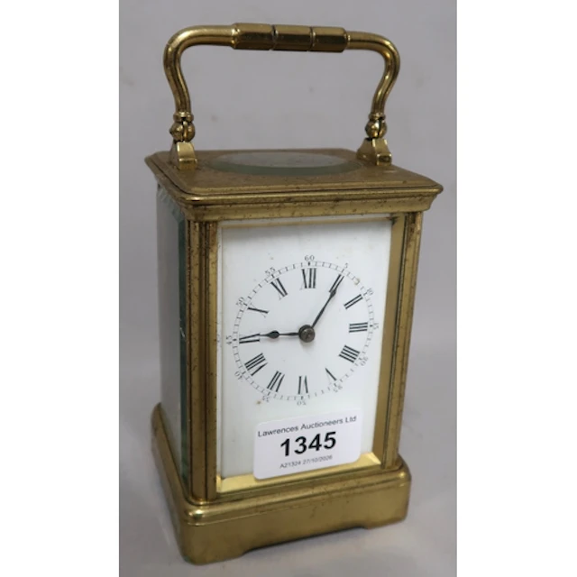 Early 20th Century brass cased carriage clock, the enamel di...