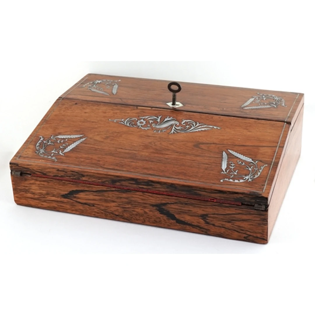 19th century mother of pearl inlaid rosewood writing slope w...