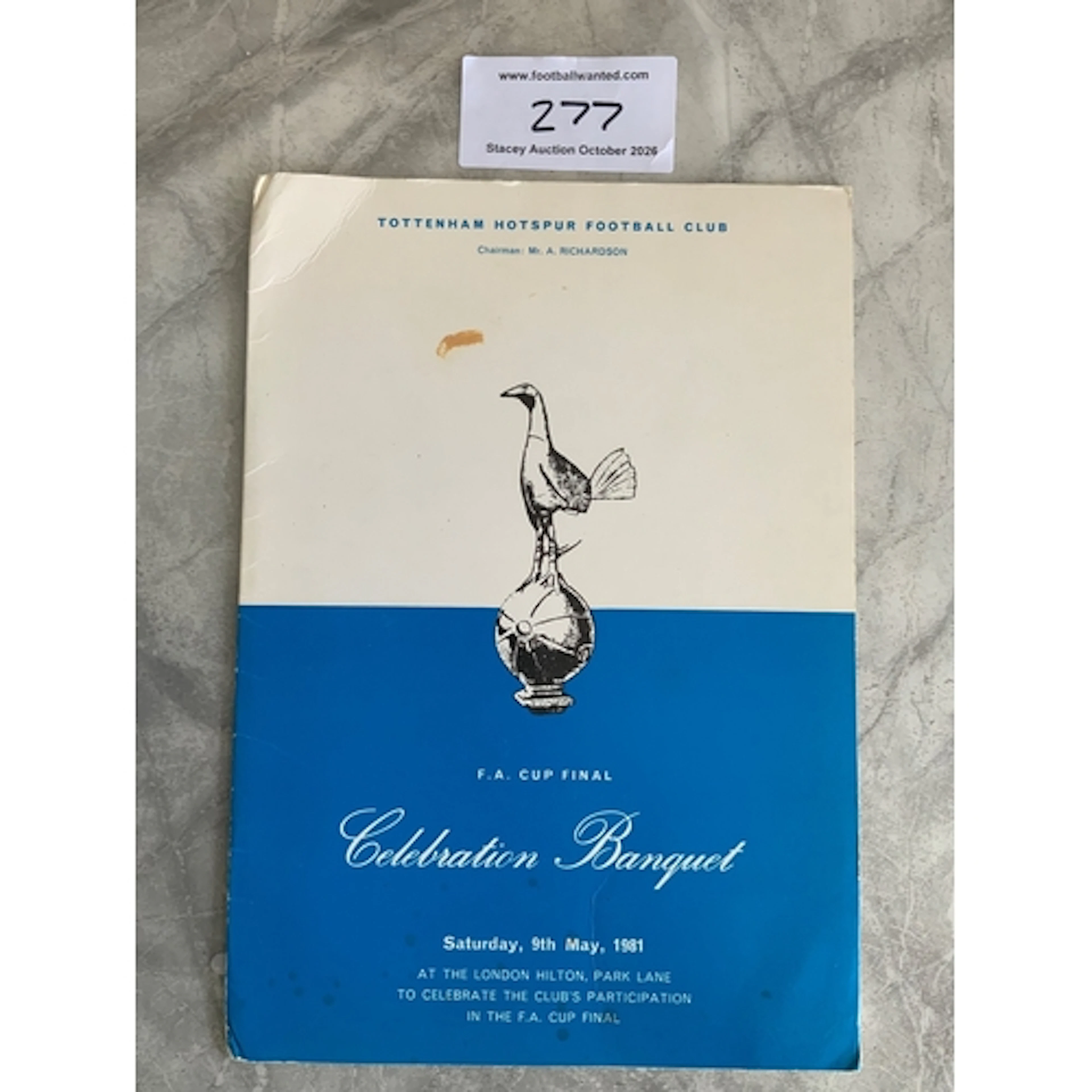 1981 Tottenham FA Cup Final Football Menu: The evening of th...