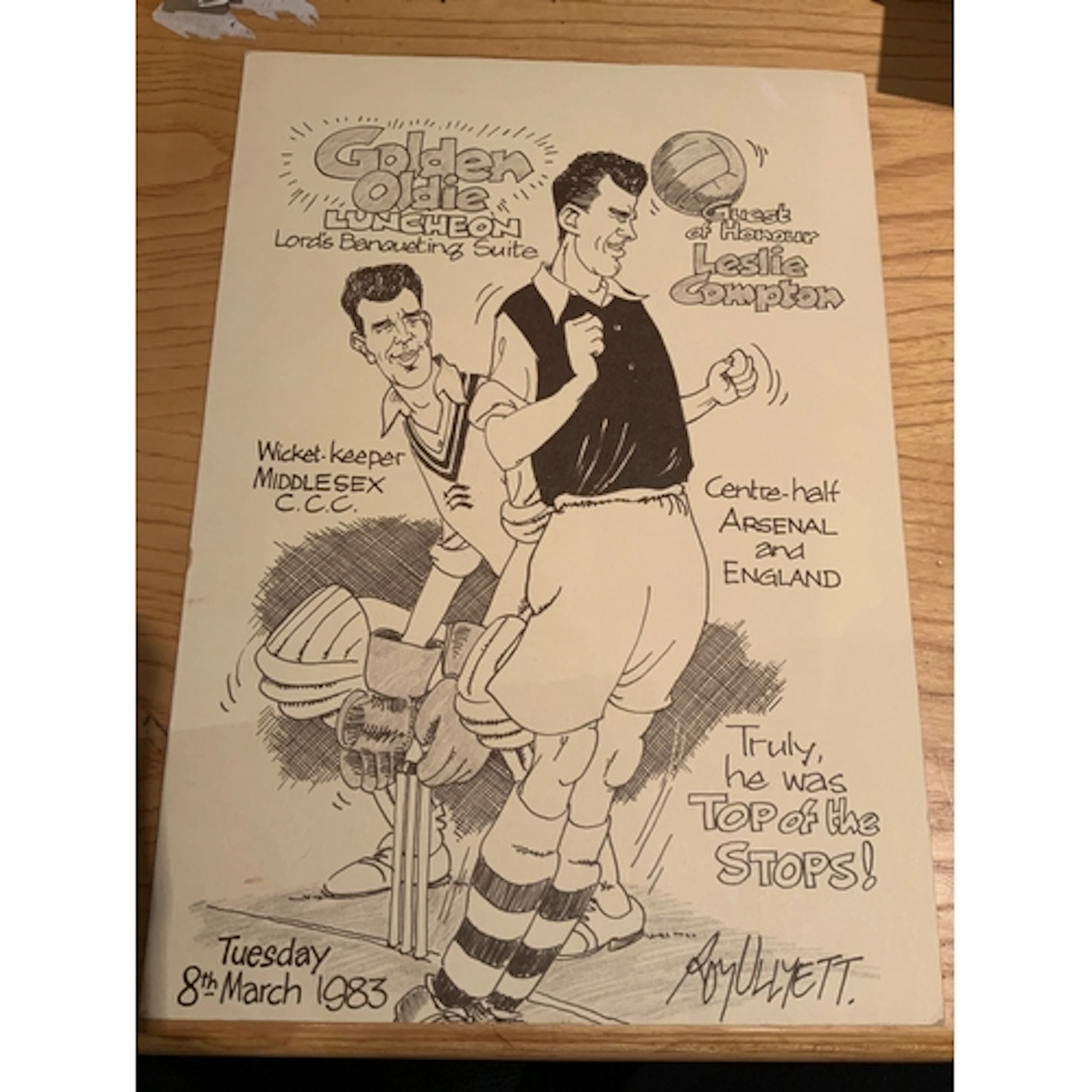 Les Compton Arsenal Signed Football + Cricket Menu: Luncheon...