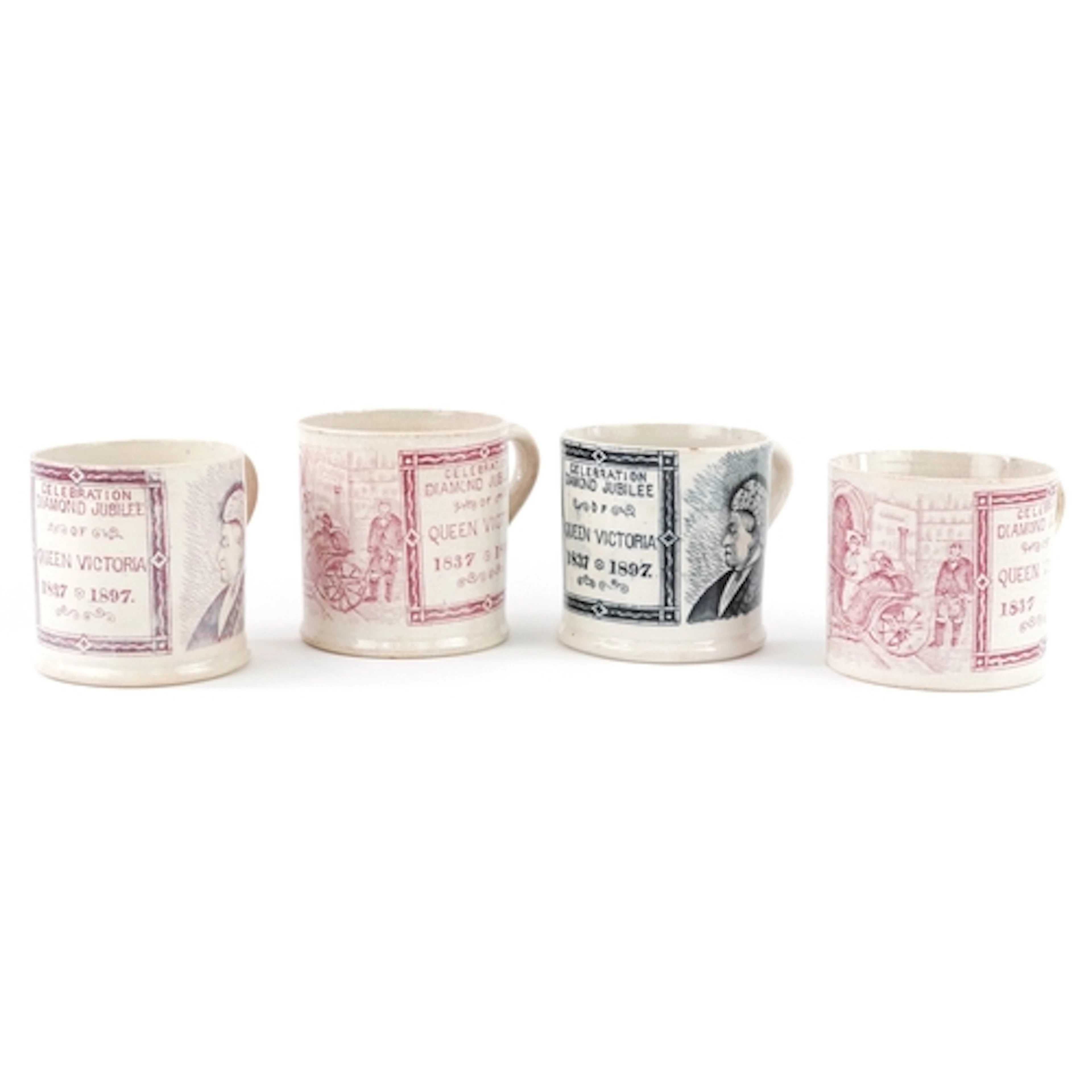 Four Victorian transfer printed pottery mugs commemorating t...