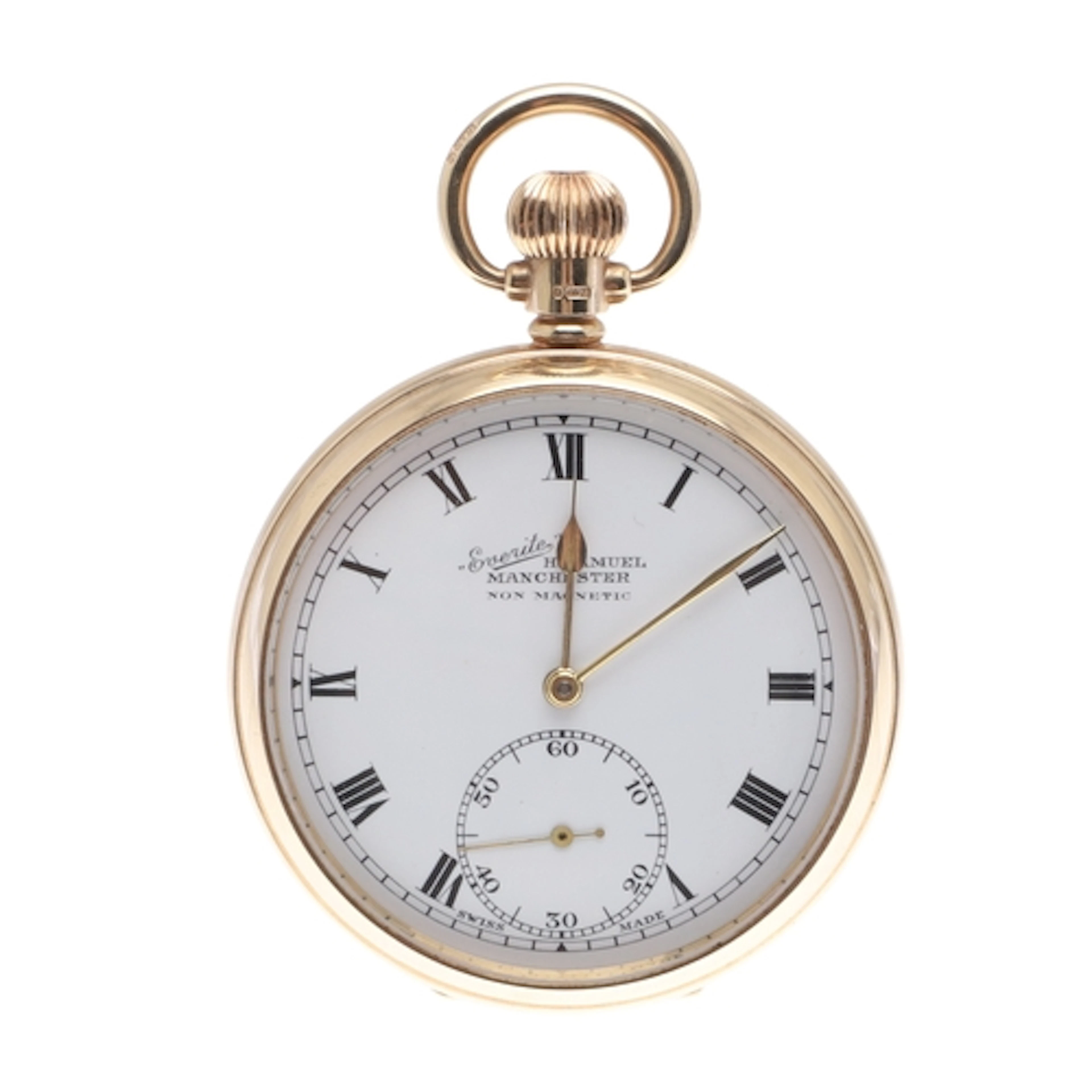 A 9CT GOLD OPEN FACED POCKET WATCH BY H.S. SAMUEL, MANCHESTE...