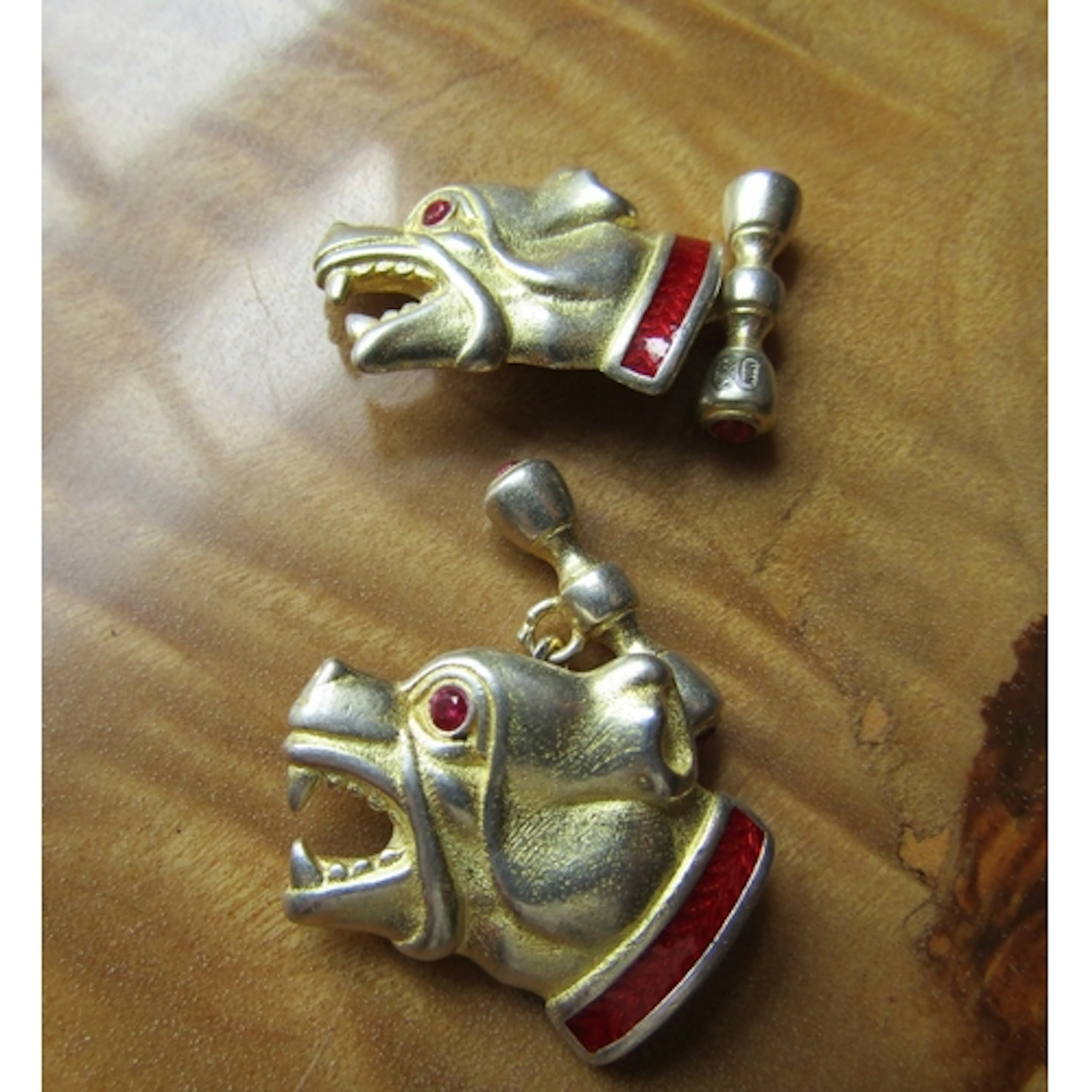Pair of Silver Gilt Ruby Decorated Canine Motif Cufflinks