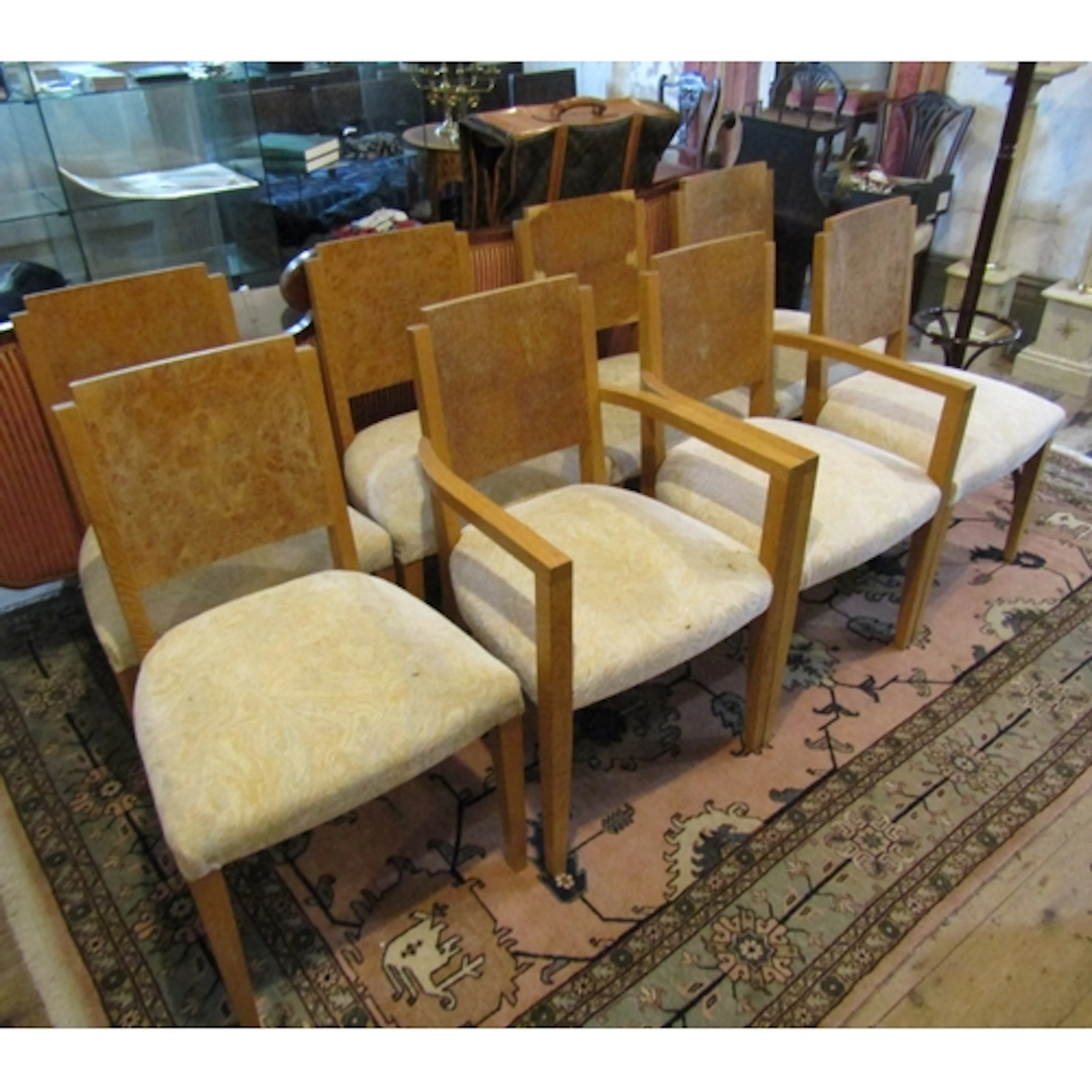Set of Six Eight Deco Burr Walnut Dinning Room Chairs Includ...