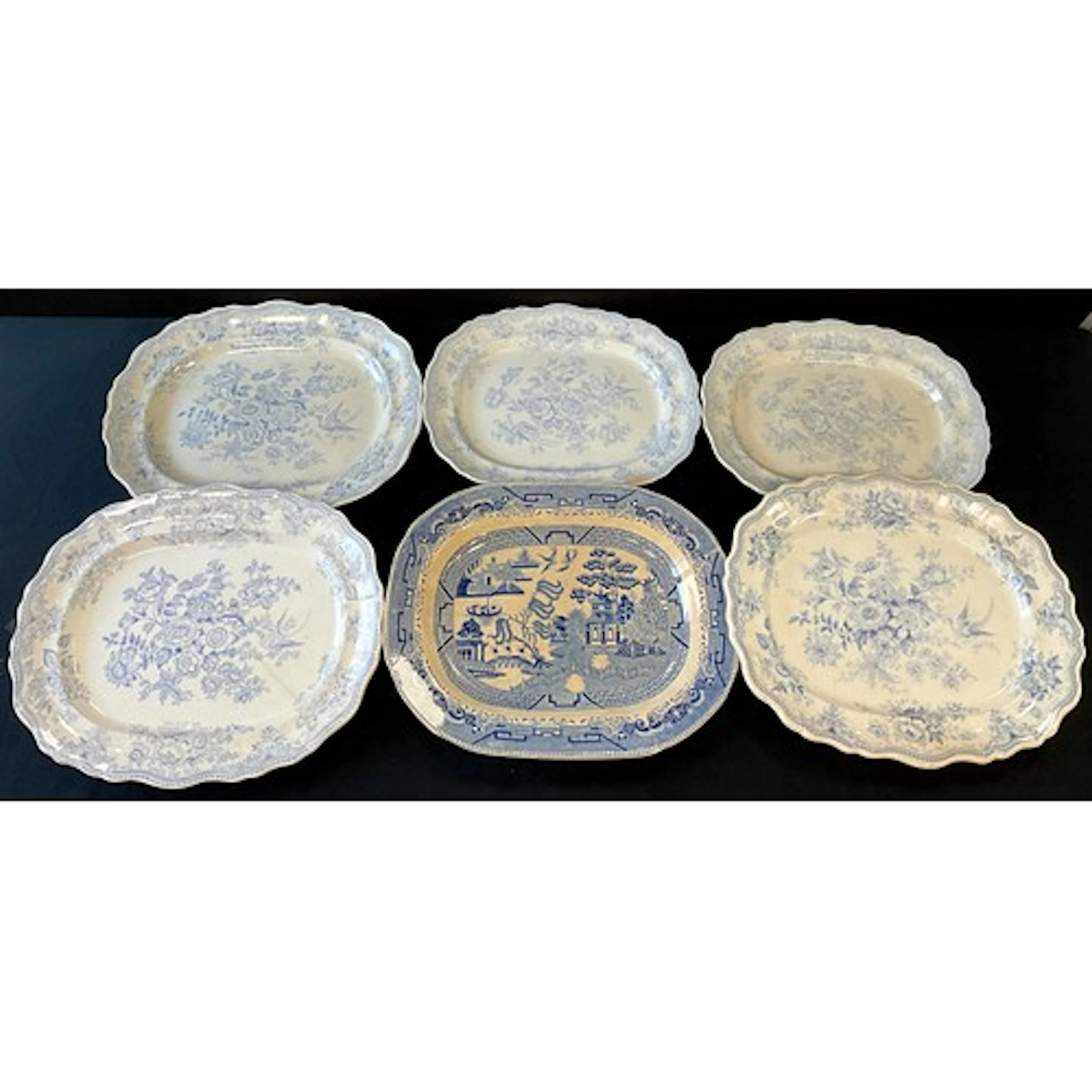 Six 19th century transfer printed oval meat platters, of Wil...