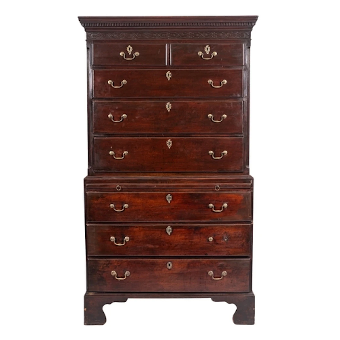 A George III mahogany chest on chest, early 19trh century; t...
