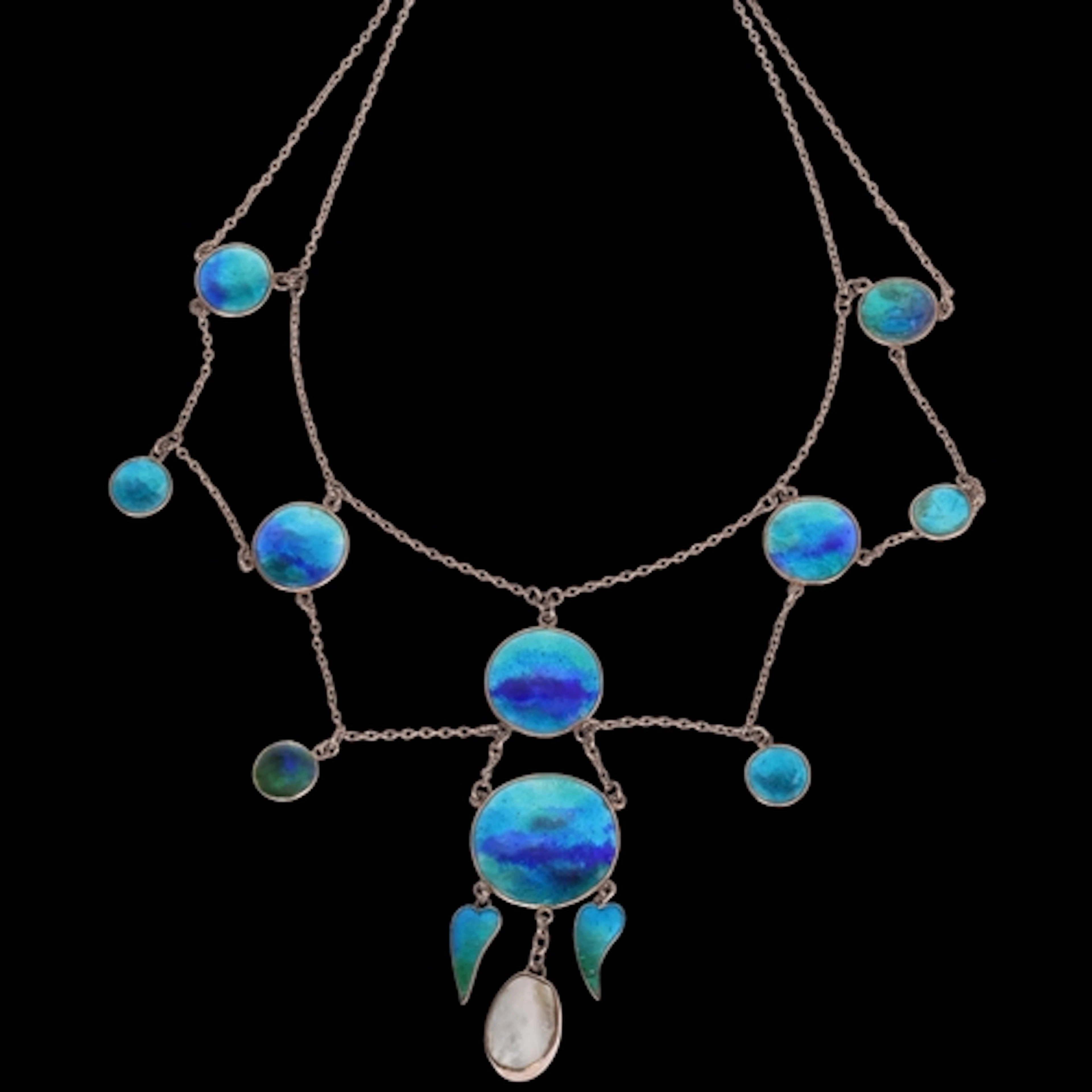 An impressive Arts and Crafts silver blister pearl and ename...