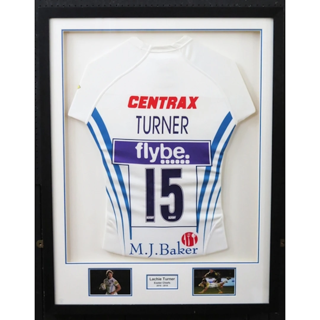 Lachie Turner, Exeter Chiefs, 2016-2018. mounted rugby shirt...