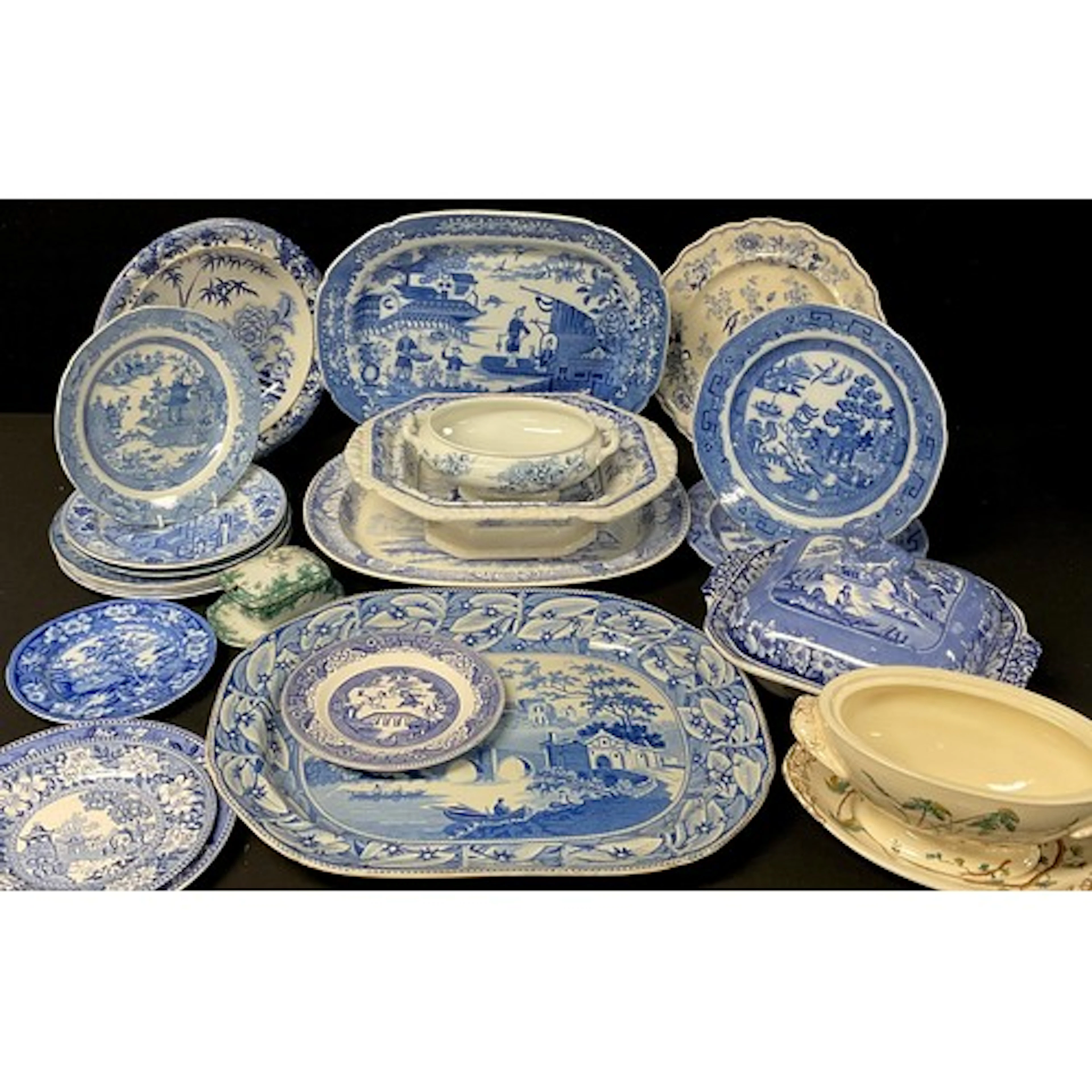 Blue and white, early 19th century and later including, an e...