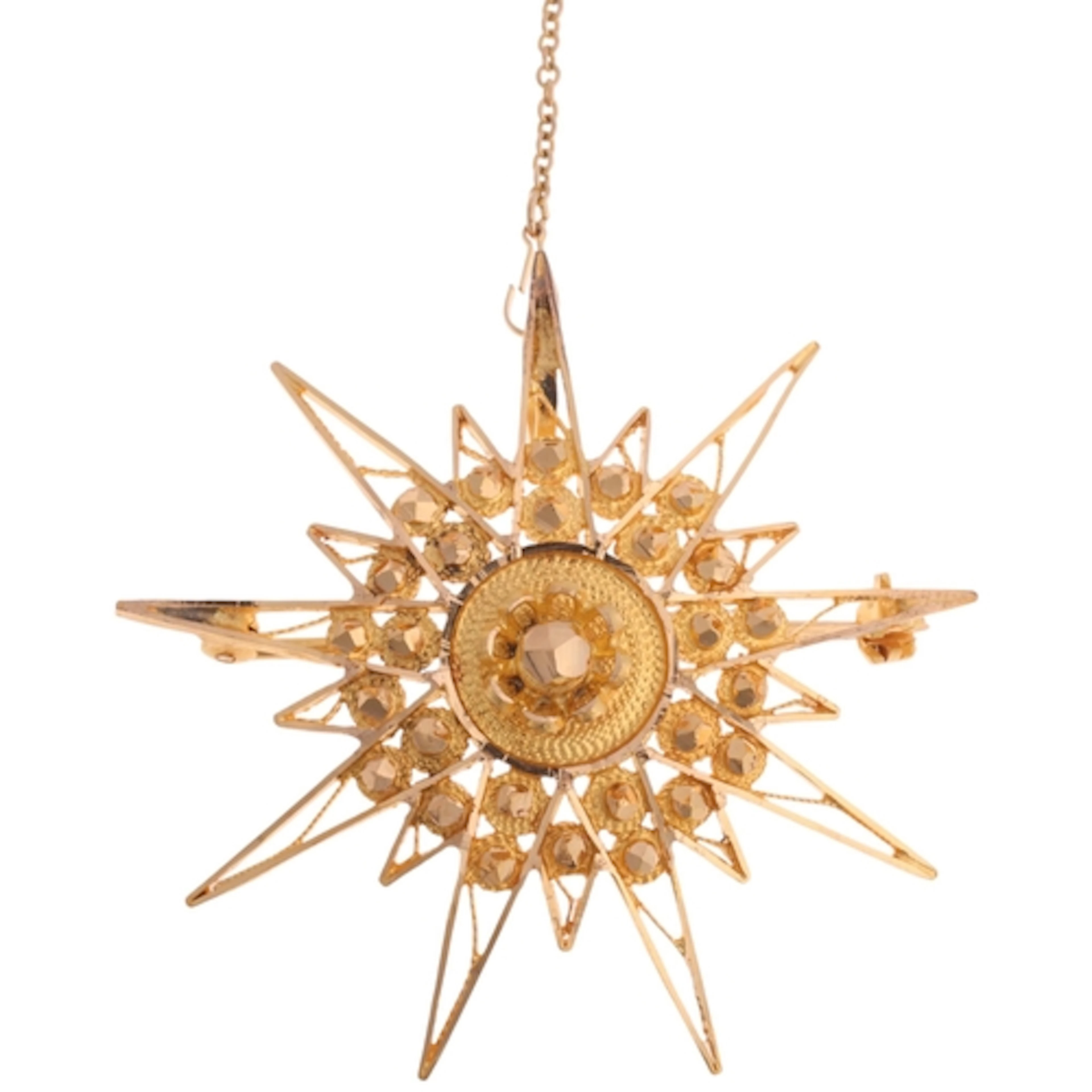 A Maltese? 18ct gold starburst brooch/pendant, filigree scro...