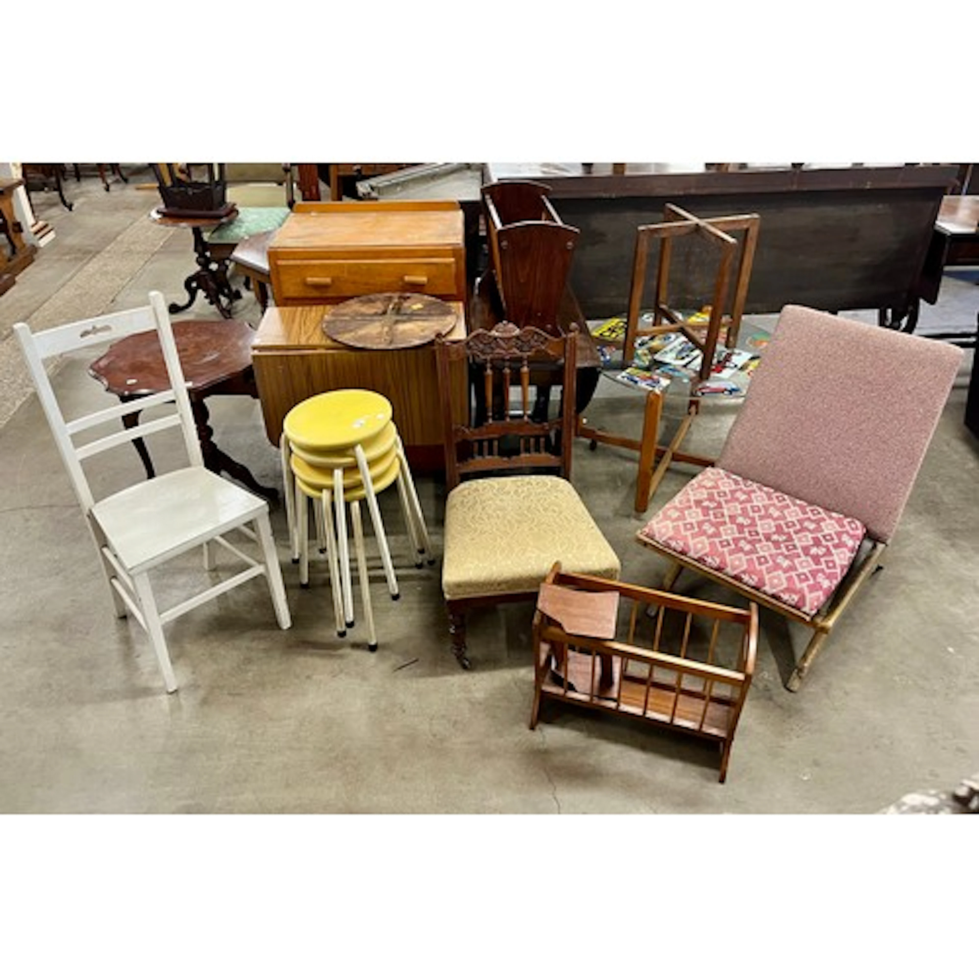 Assorted items; including, oak gateleg table, four stools, c...