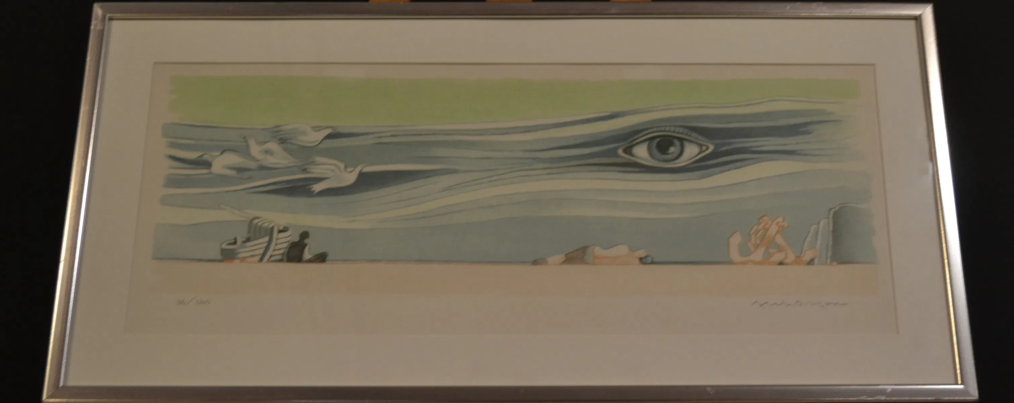 AXEL OLSON. Färglitografi, "Surrealistisk komposition", signerad &