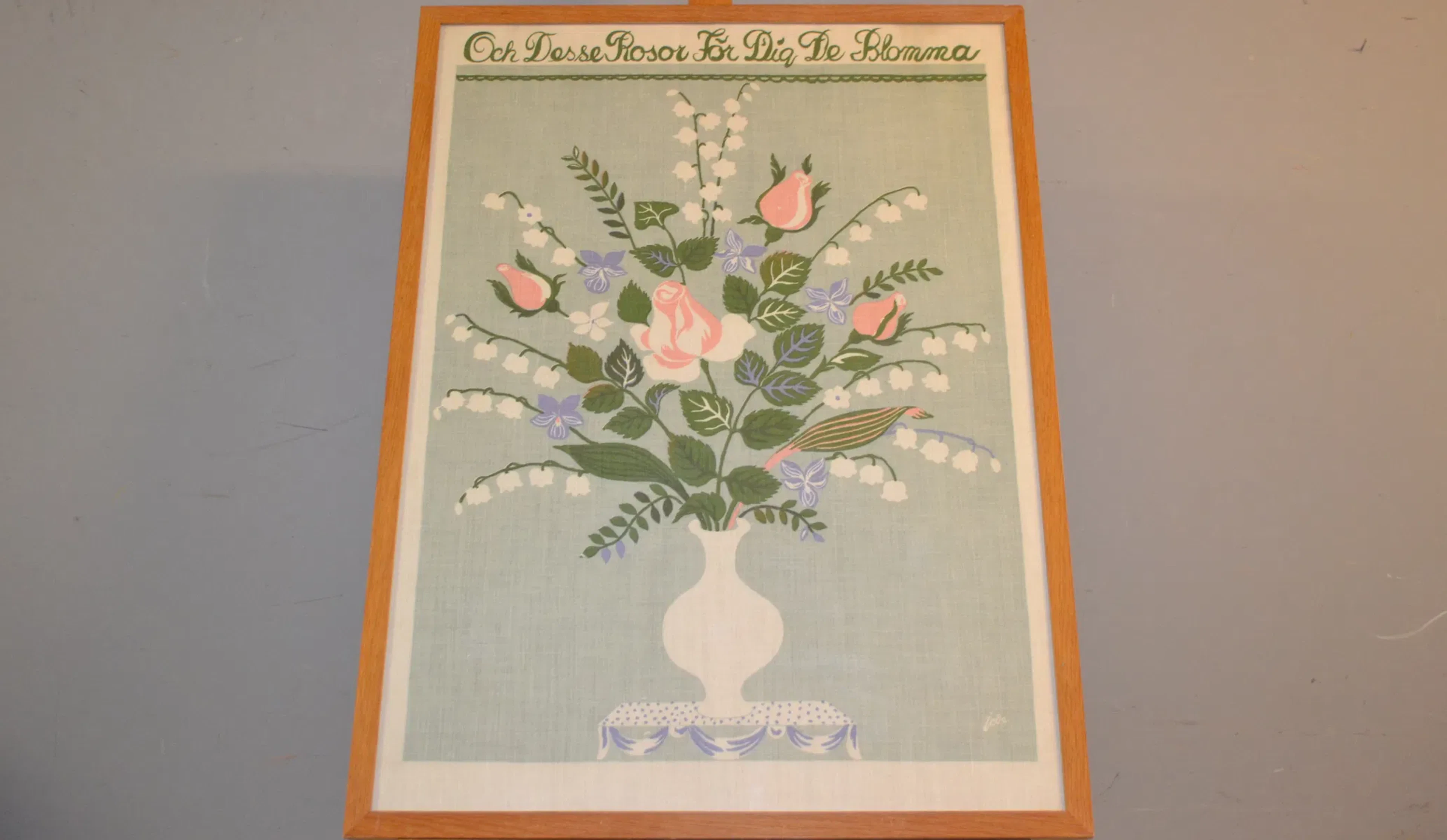 LISBET JOBS. Textiltryck, "Och dessa rosor för dig de blomma", Jobs