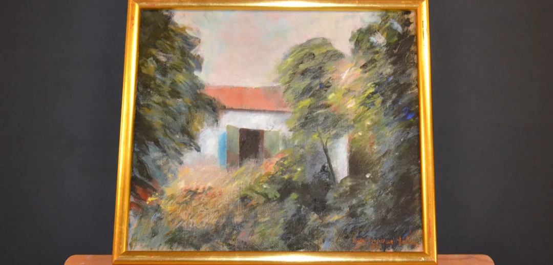 NILS INGVAR NILSSON. Olja på duk, "Landskap med hus", signerad.