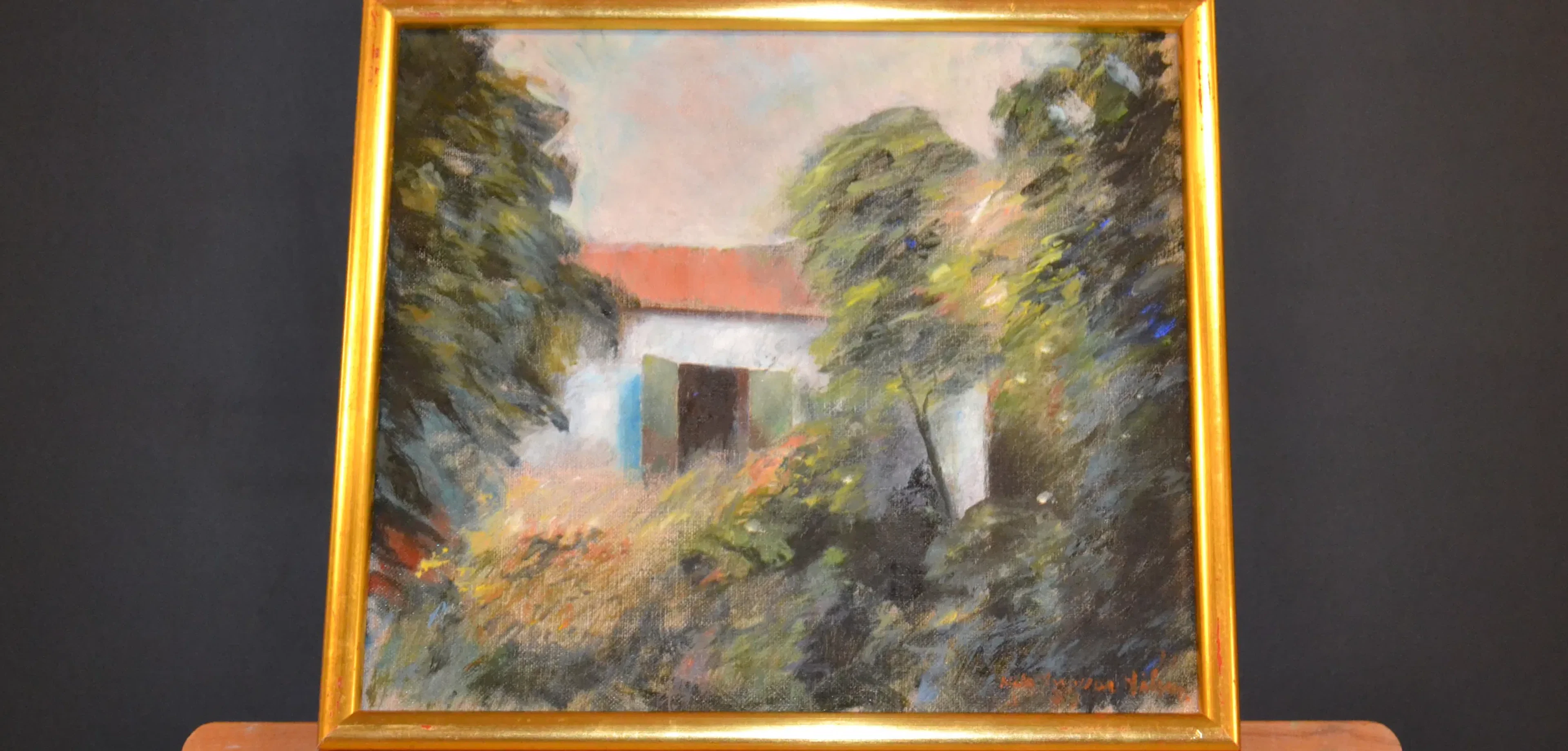 NILS INGVAR NILSSON. Olja på duk, "Landskap med hus", signerad.
