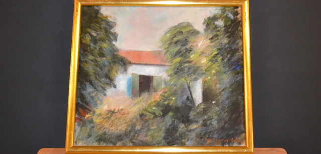 NILS INGVAR NILSSON. Olja på duk, "Landskap med hus", signerad.