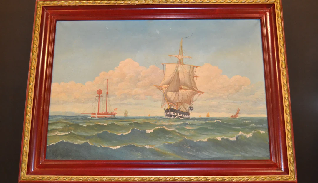 OIDENTIFIERAD KONSTNÄR. Olja på duk, "Segelfartyg", svag signatur.
