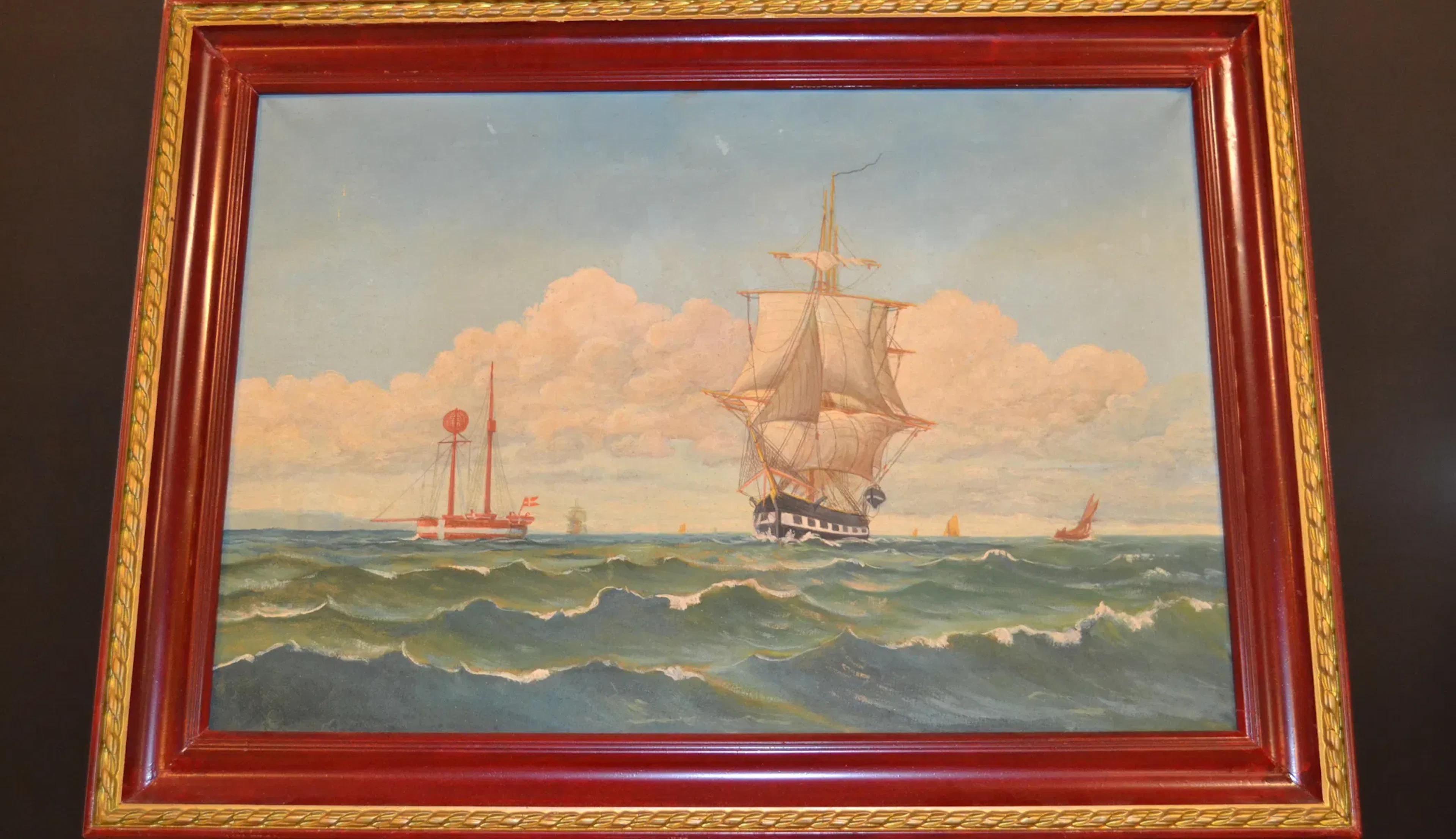 OIDENTIFIERAD KONSTNÄR. Olja på duk, "Segelfartyg", svag signatur.