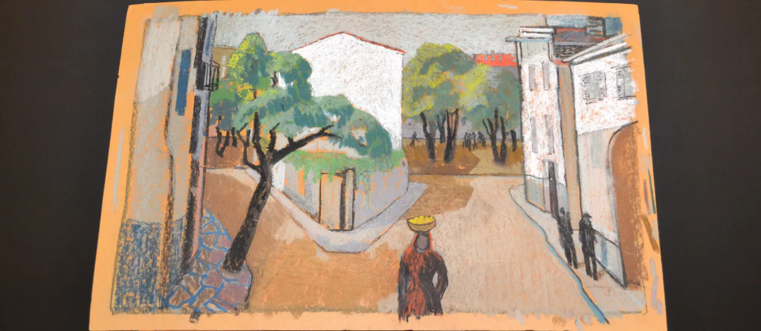 BENGT CARLBERG. Pastell, "Sydländskt gatuparti", oramad, signerad.