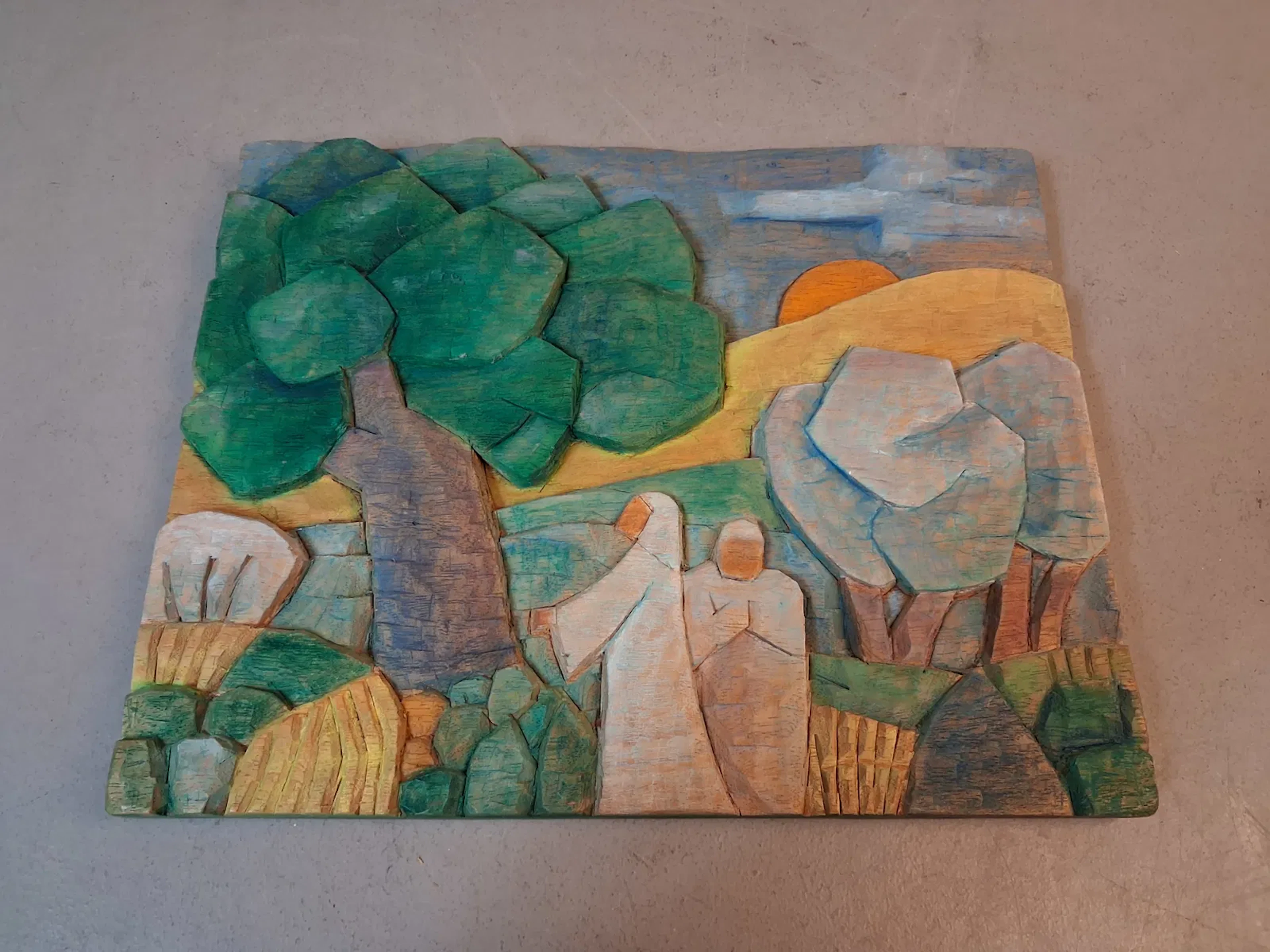 HARRY W SVENSSON. Väggrelief, bemålad och skuret trä. "Sommar Pastoral"