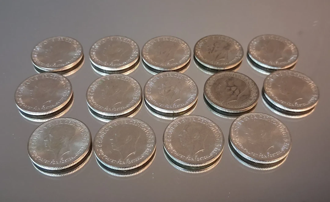 14 Stycken 2 Kronor. Silverhalt 40%, 196gram, 1950.