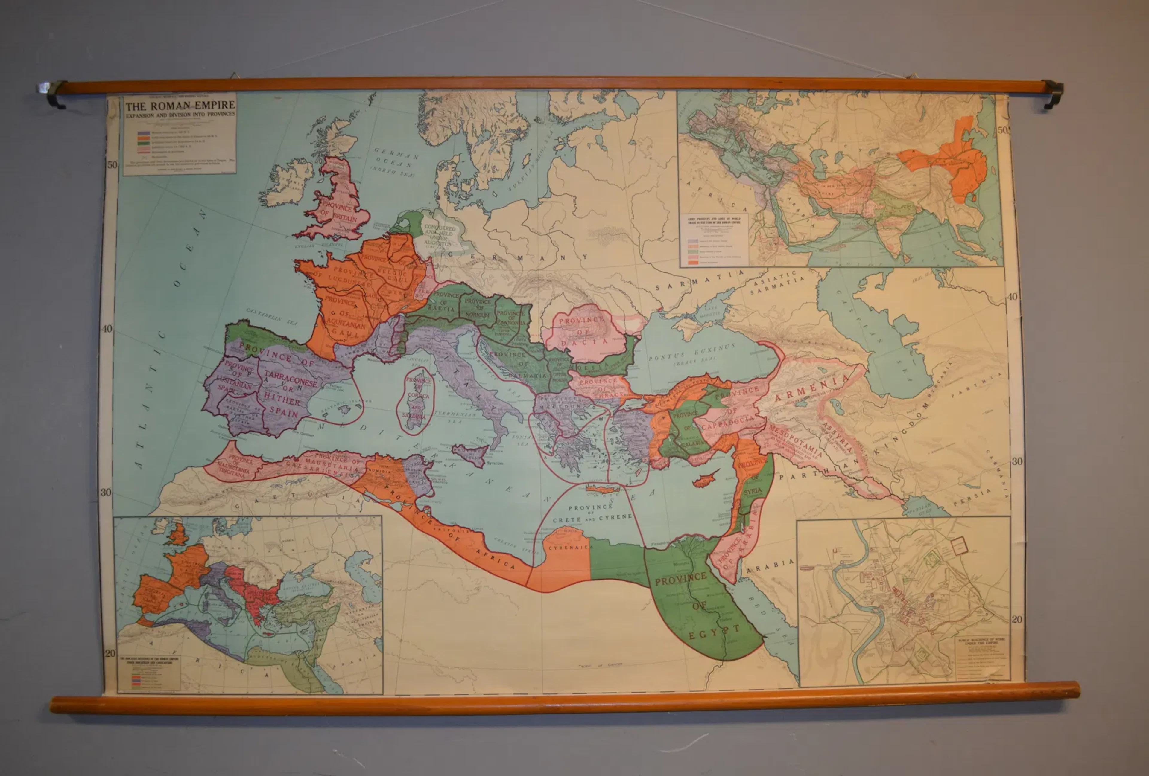 Äldre skolplansch. Romarrikets expansion & provinser, 1900-talet.
