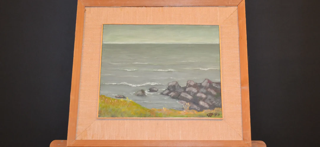 GUSTAV NILSSON. Olja på pannå, "Duggregn, Svanviken, Grötvik", signerad