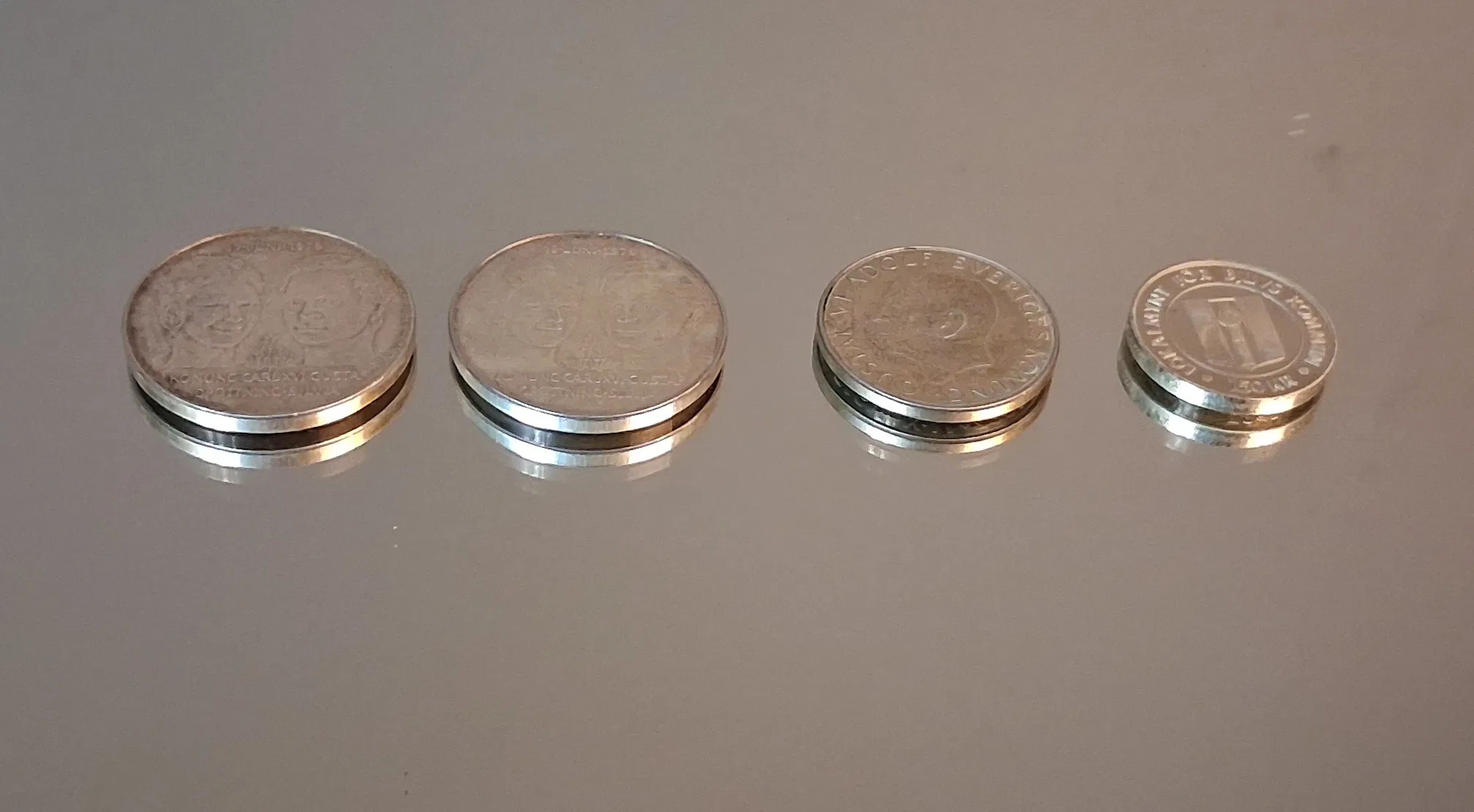 4 Silvermynt, Silverhalt 83,5%, 92,5% & 925, 87gram.
