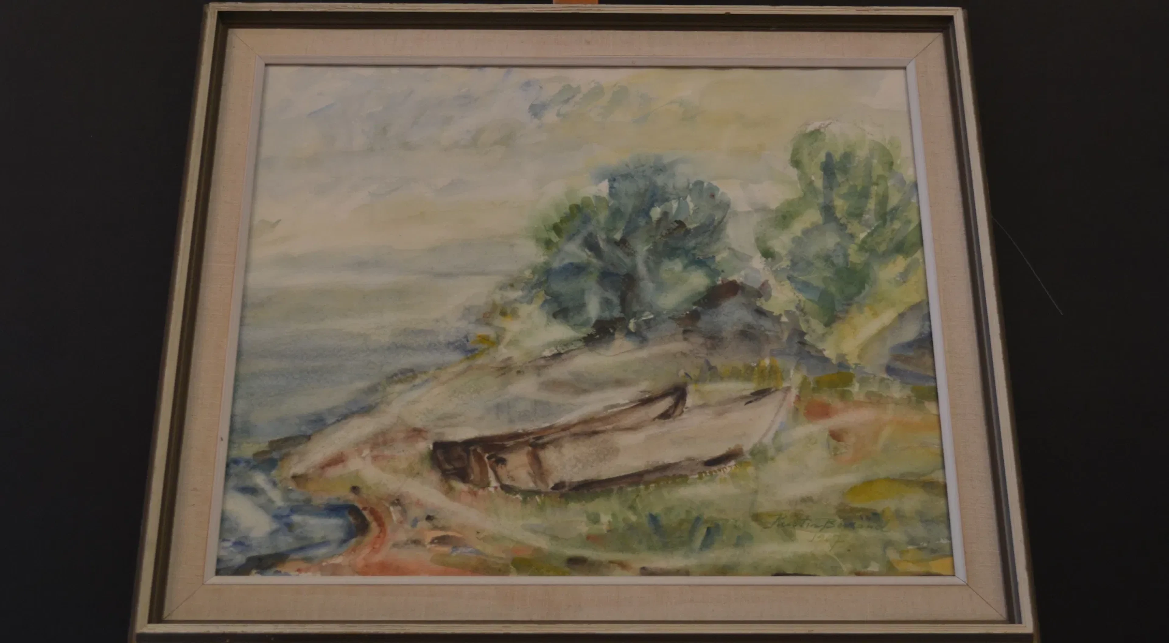 KERSTIN BORSAND. Akvarell, "2 Ekor vid kusten", signerad & daterad 1967.