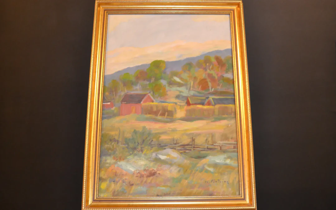 KATARINA FONTAINE. Olja på duk, "Landskap med gård", signerad.