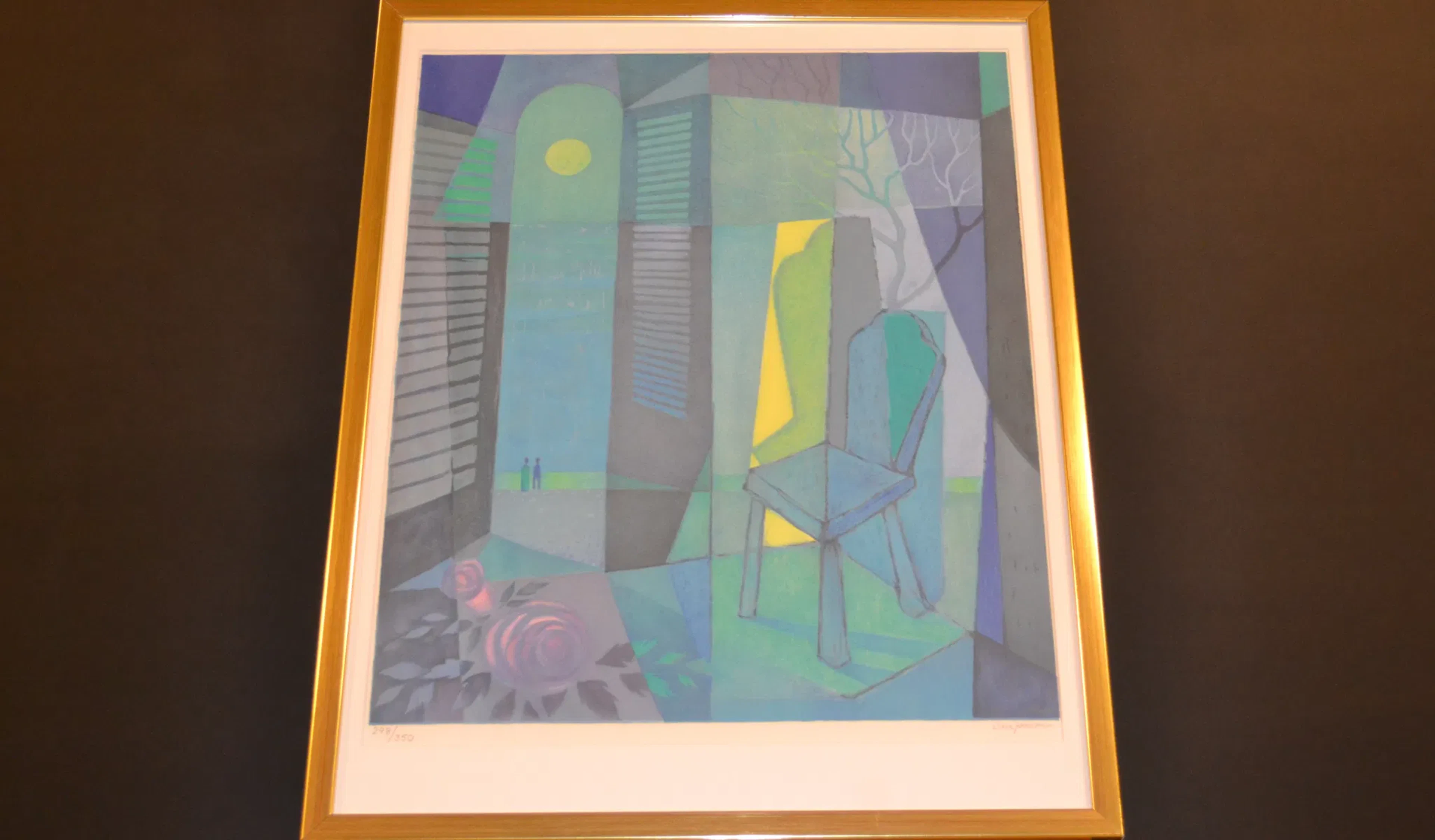 SVEN JONSON. Färglitografi, "Surrealistisk bild med stol", signerad