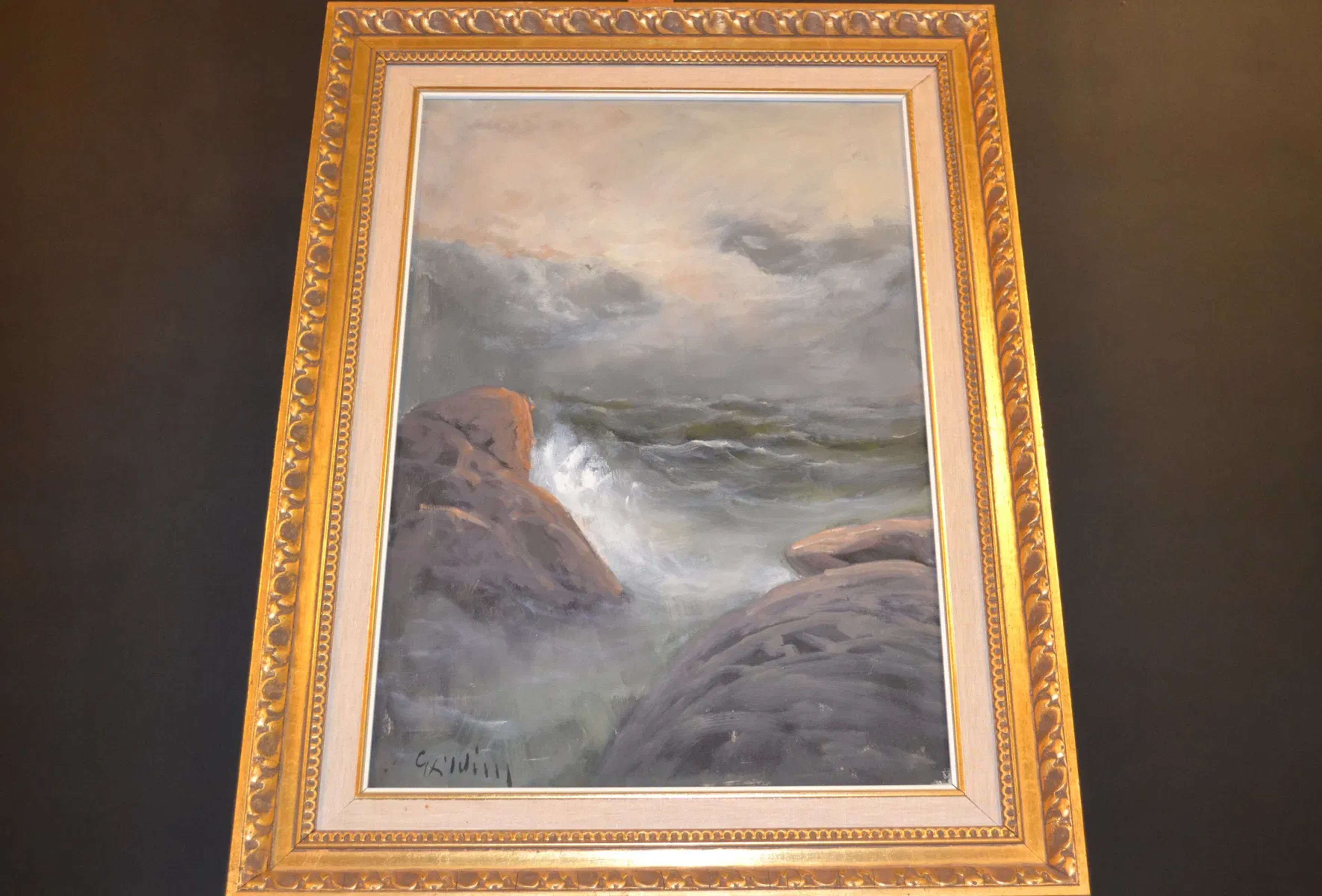 GÖSTA HILDING. Olja på duk, "Kustmotiv", signerad.