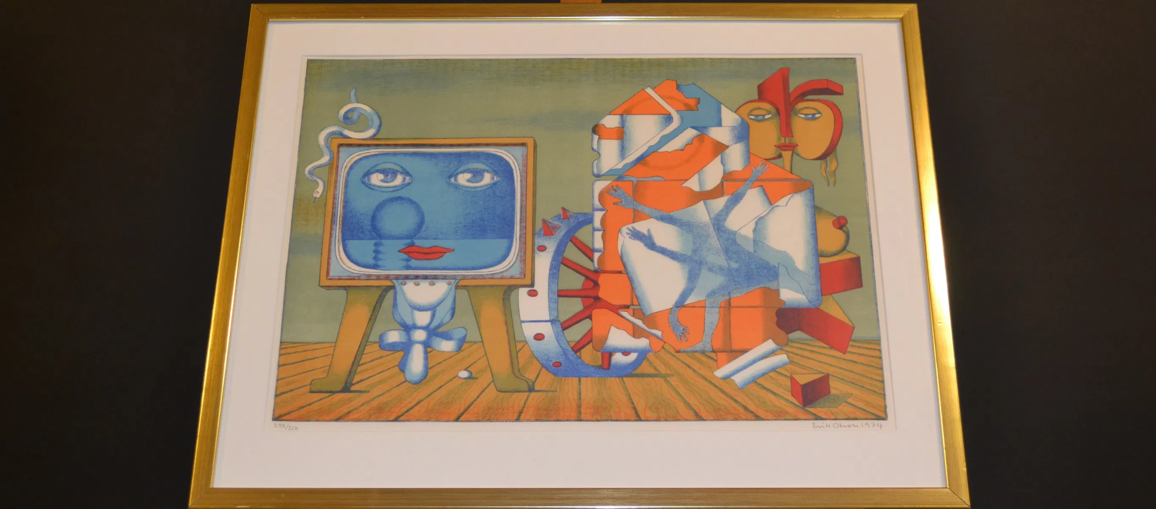 ERIK OLSON. Färglitografi, "Brev från en surrealist", signerad, daterad