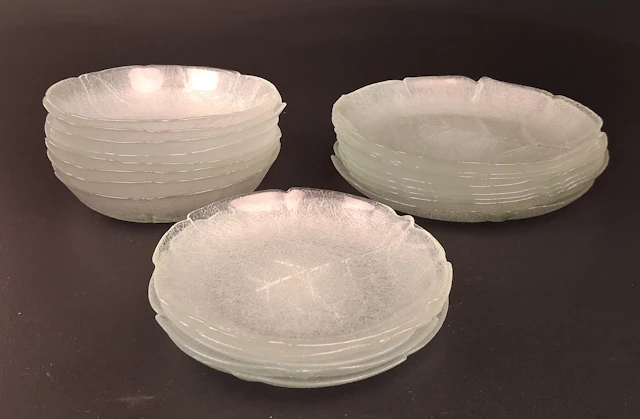 Servisdelar, "Aspen", glas, Arcoroc. Mat, djupa, förrättstallrikar.