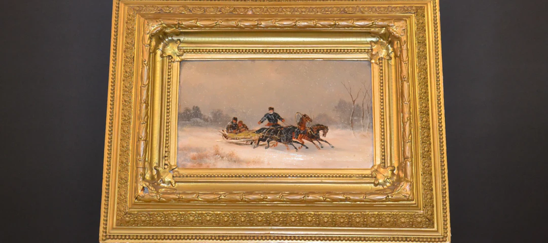 OIDENTIFIERAD KONSTNÄR. Olja på träpannå, "Slädfärd", 1800-talet, osignerad.