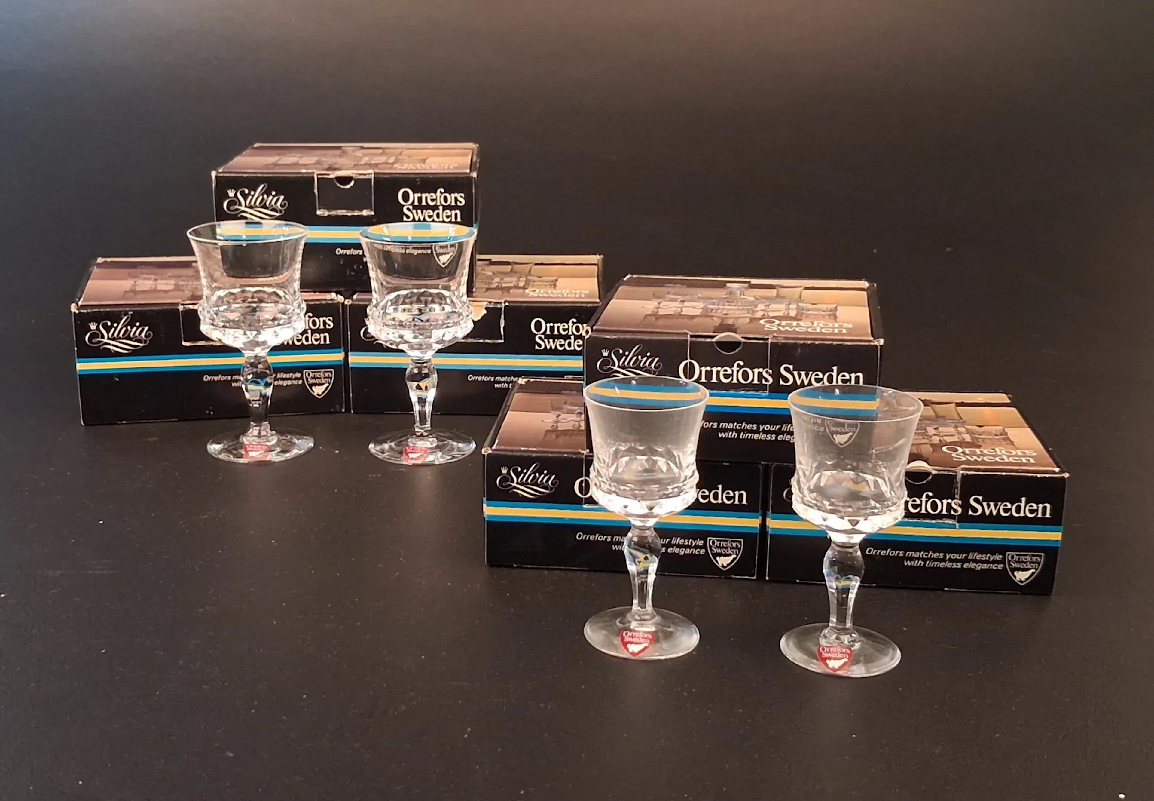 INGEBORG LUNDIN. 6 Likörglas & 6 Sherryglas, "Silvia", Orrefors